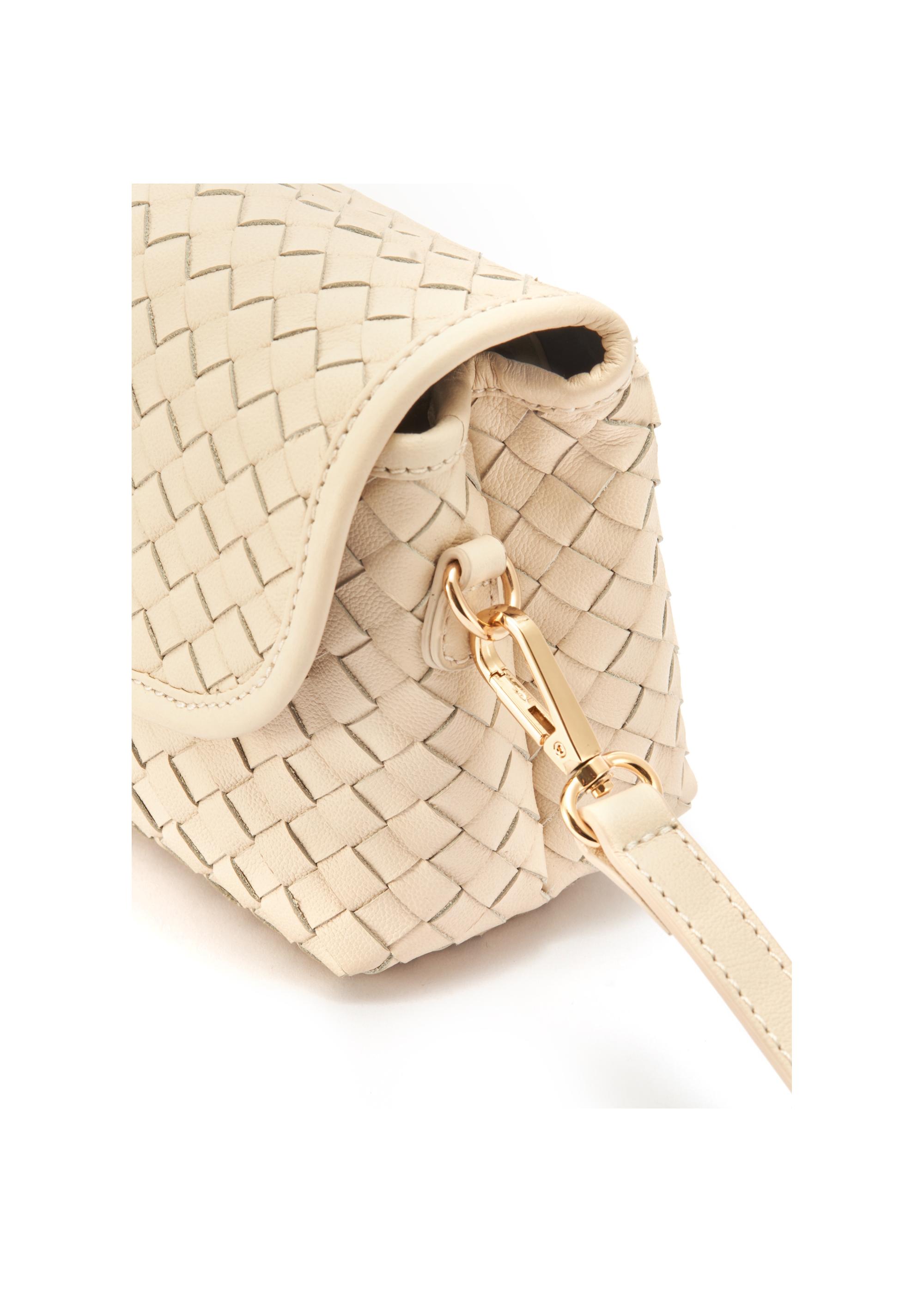 Cream small woven leather handbag TORES-1108-12(W25)-05