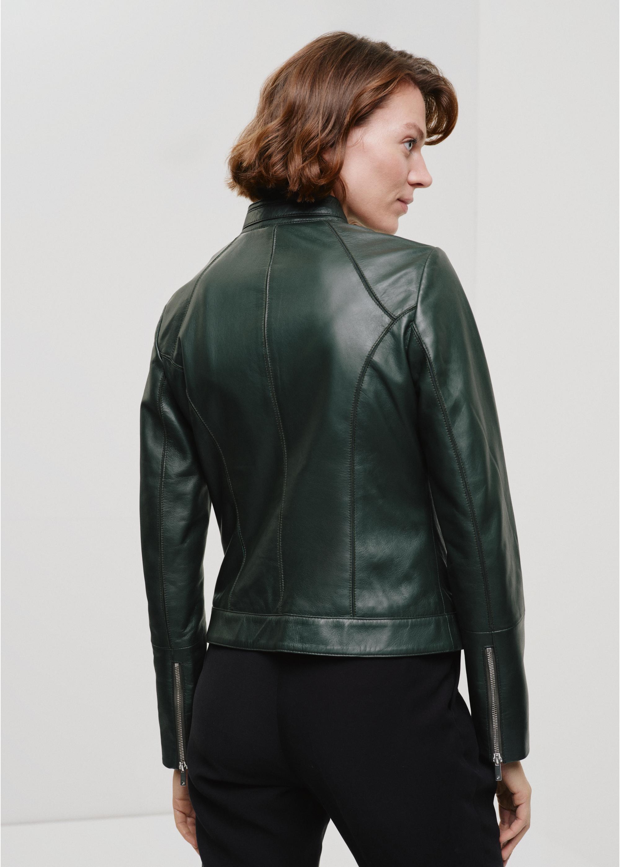 Women's green leather jacket KURDS-0480-1345(W24)-03