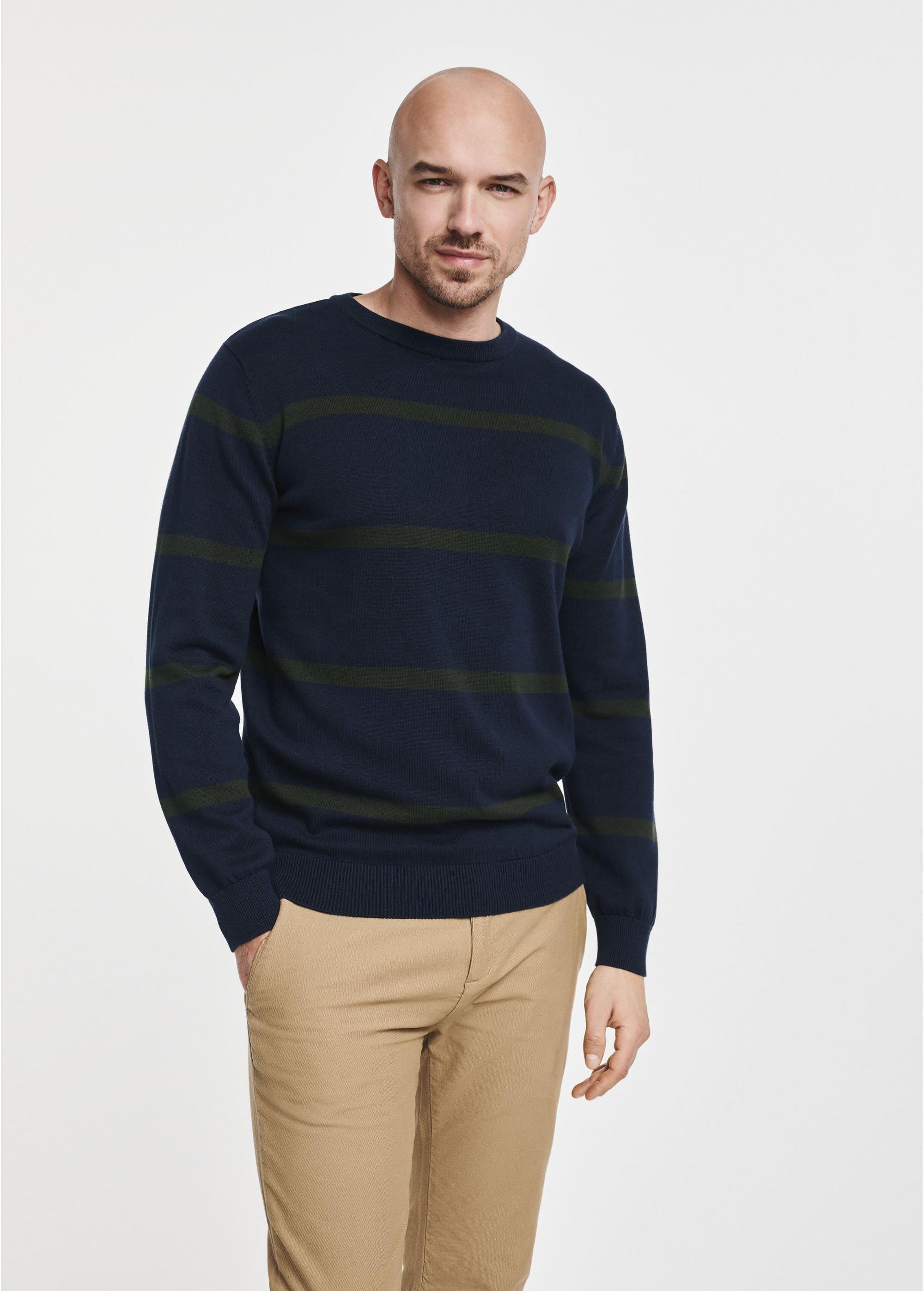 Navy blue men's striped sweater SWEMT-0153-69(Z24)-01