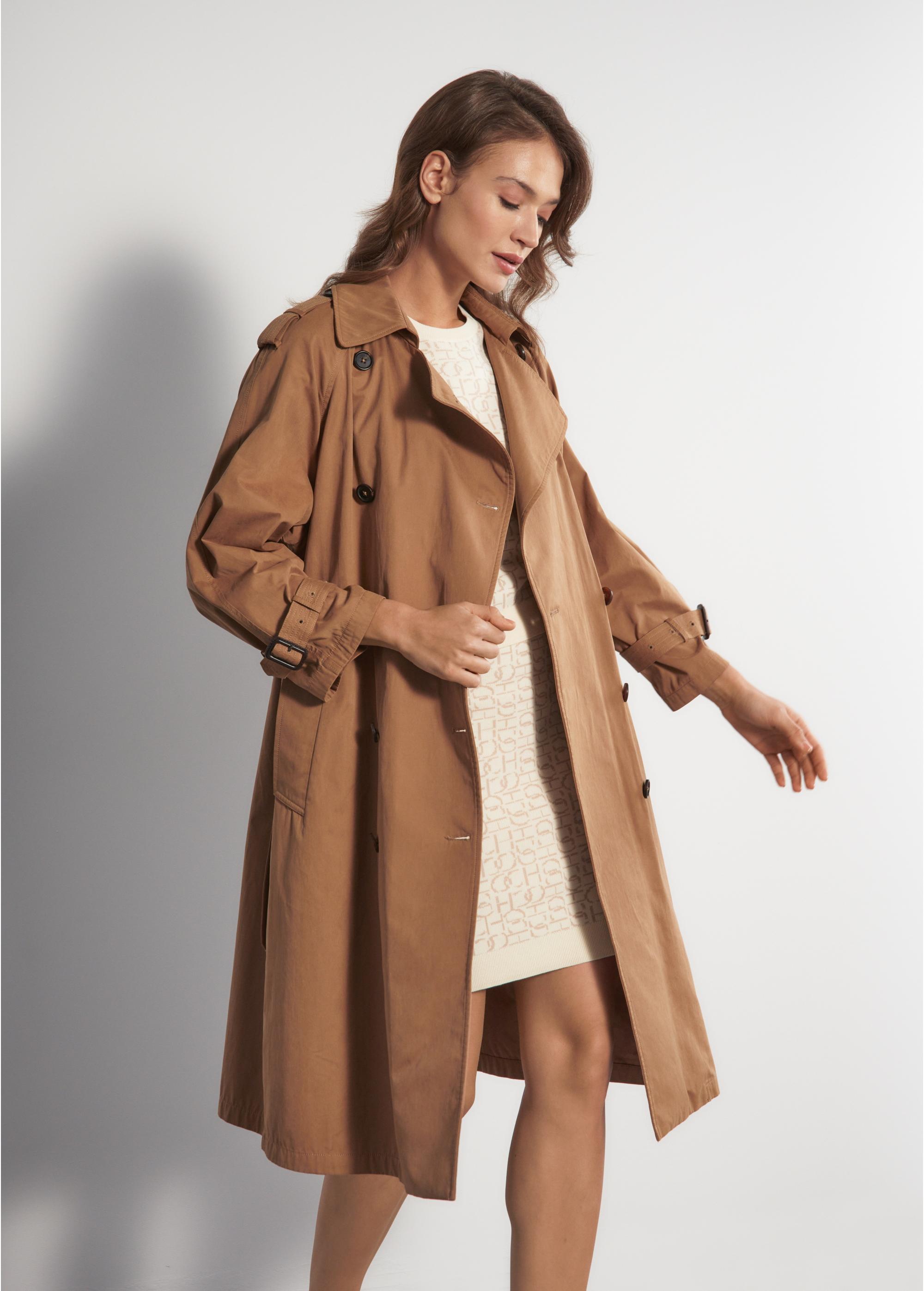 Brown women's coat with belt KURDT-0430-24(W23)-03