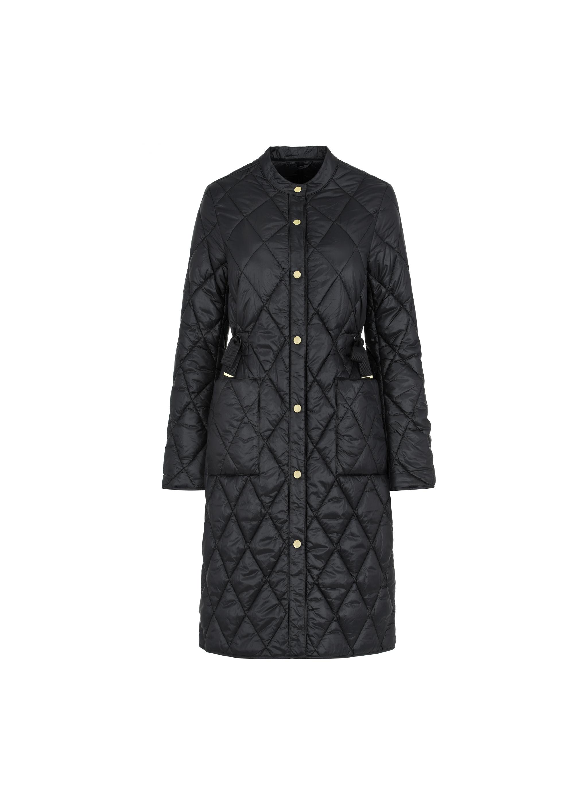 Women's long black quilted jacket KURDT-0509-99(W24)-03