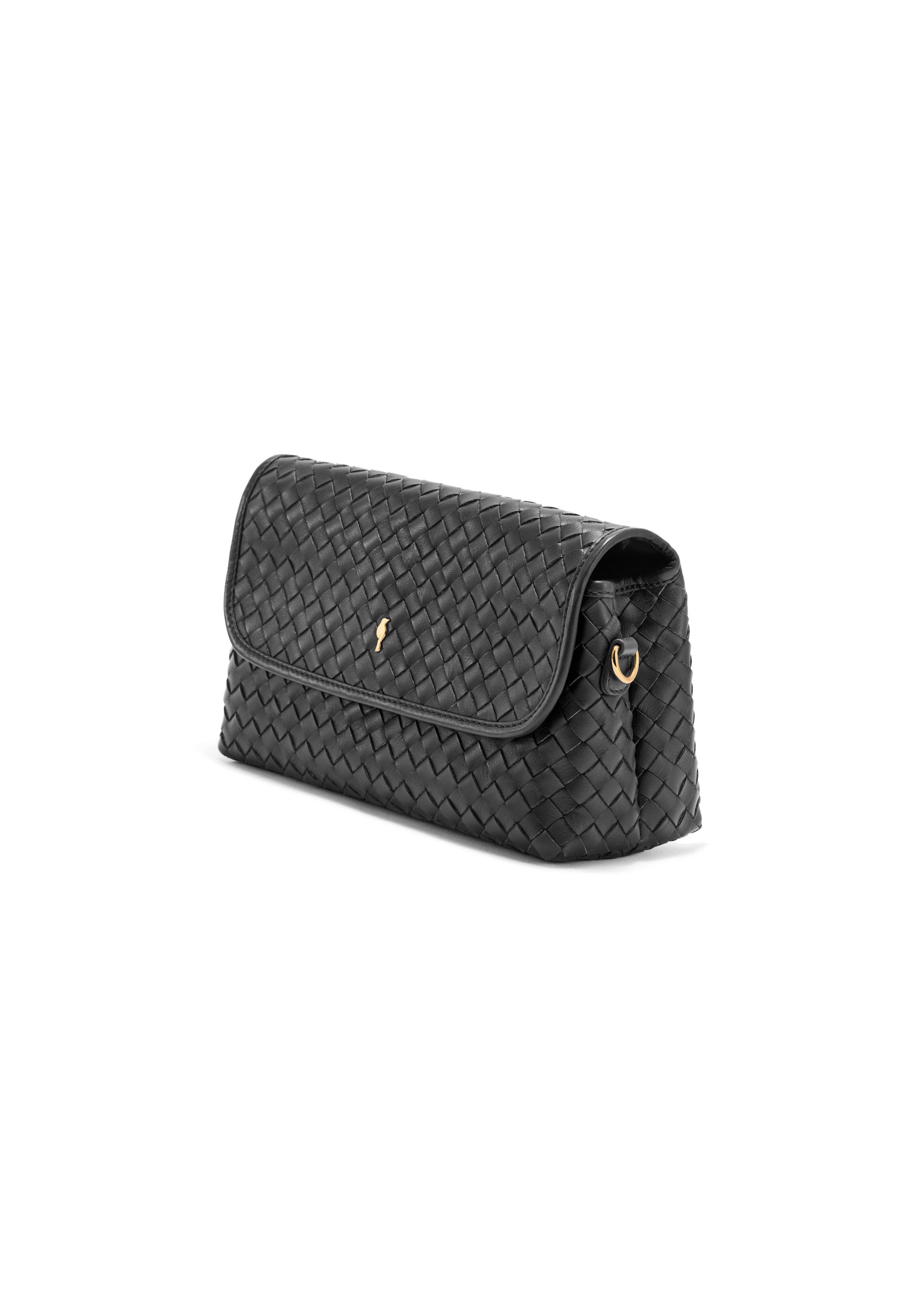 Black small woven leather handbag TORES-1108-99(W25)-02