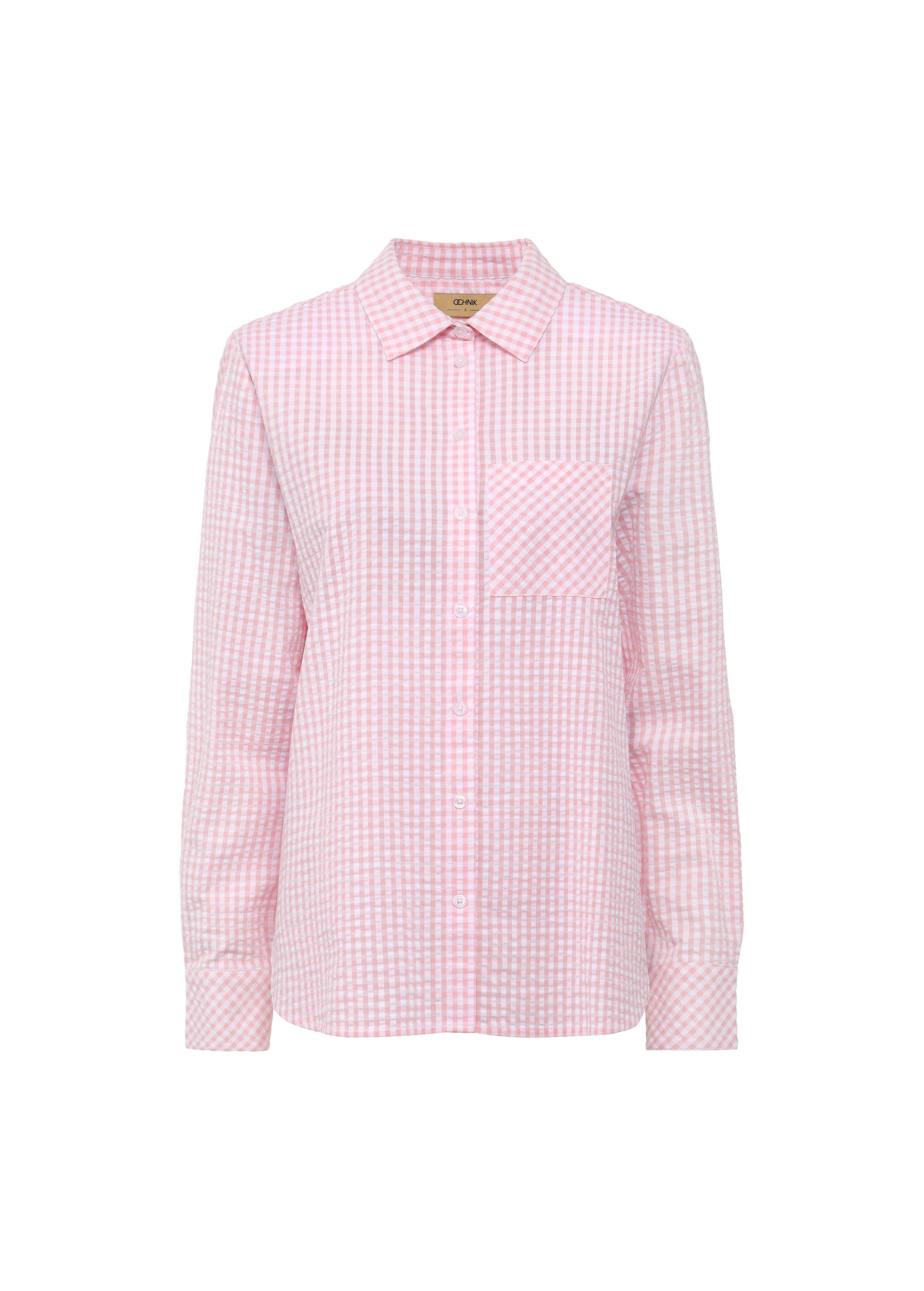 Cotton women's shirt in light pink check KOSDT-0168-34(W25)-04