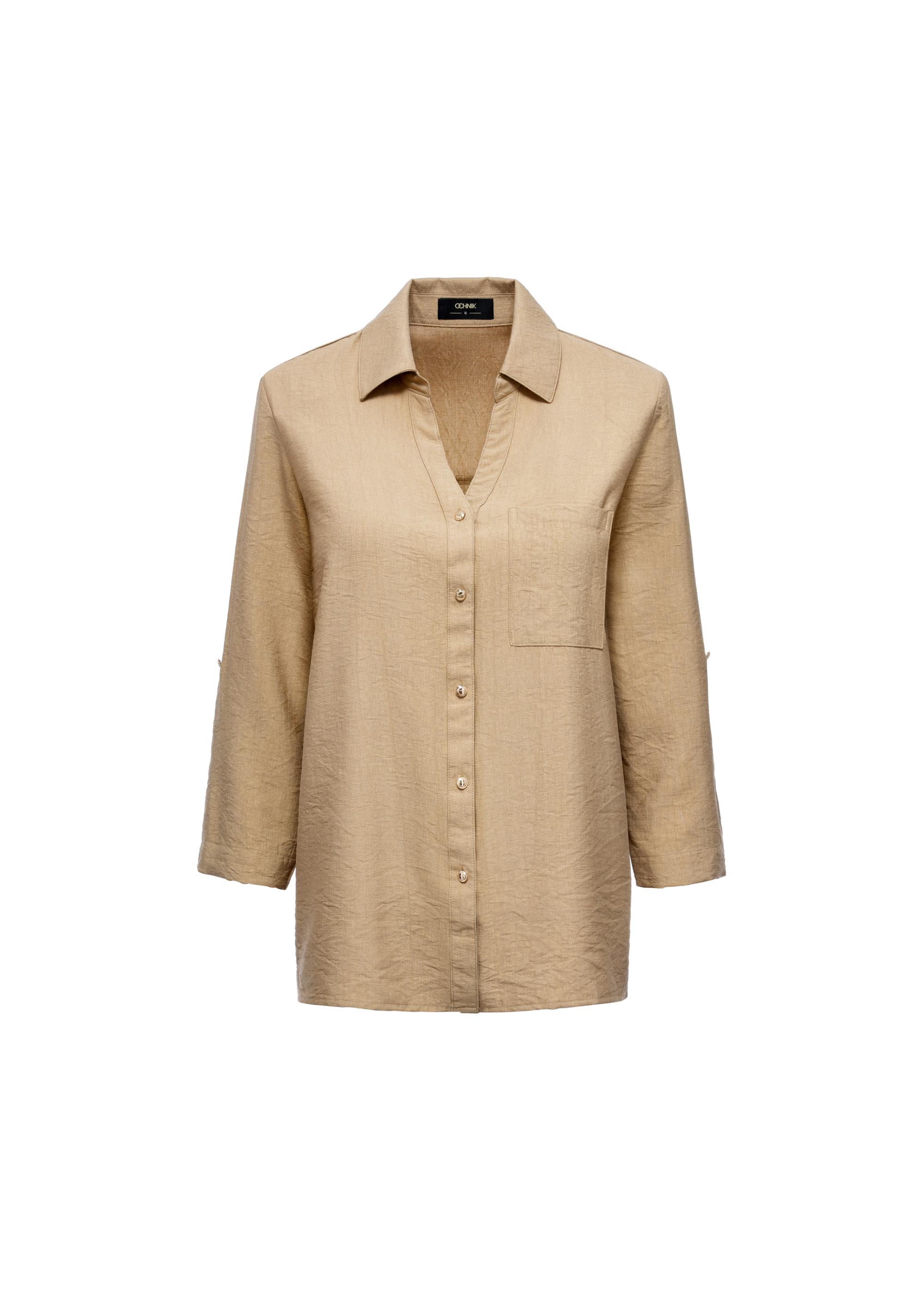 Women's camel colored shirt KOSDT-0157-24(W24)-04