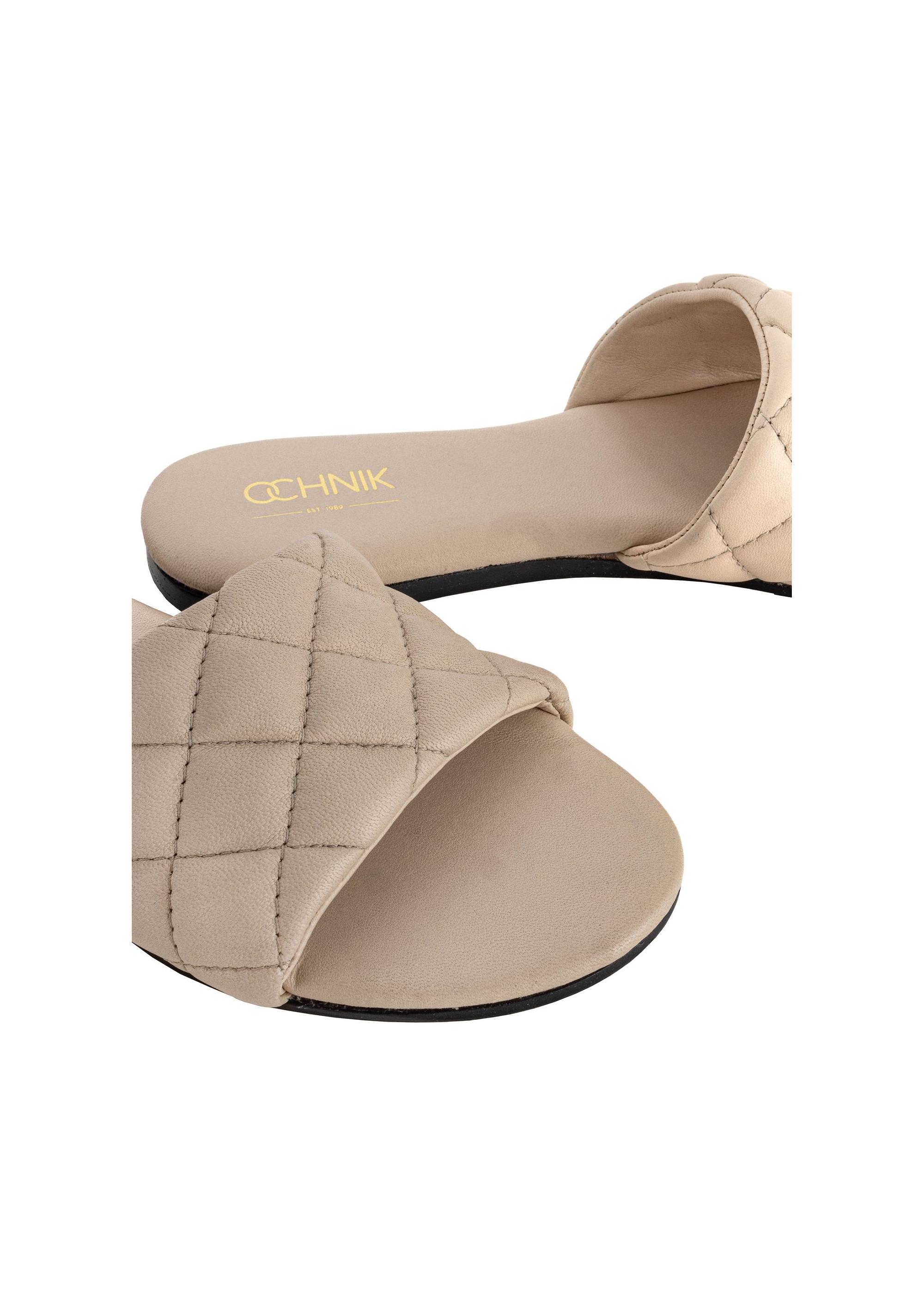 Leather beige quilted flip-flops BUTYD-1066-81(W24)-06