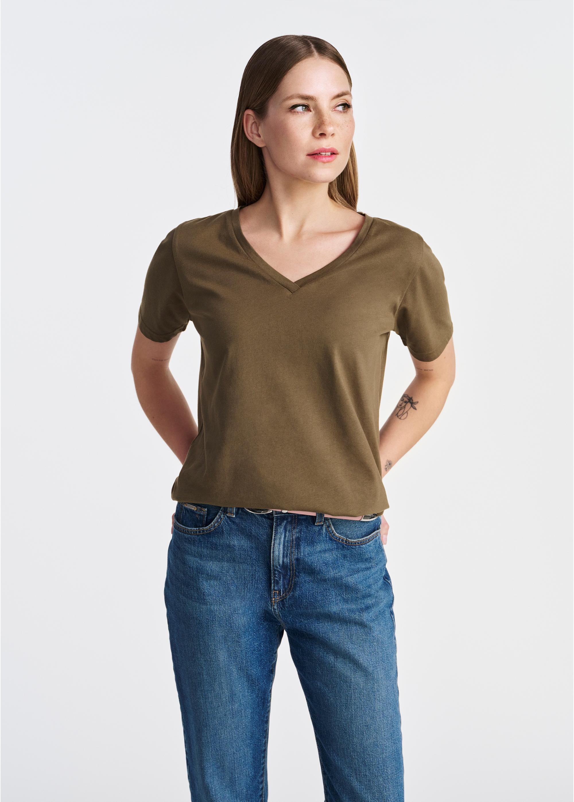 Khaki basic women's t-shirt TSHDT-0120-54(W25)-02