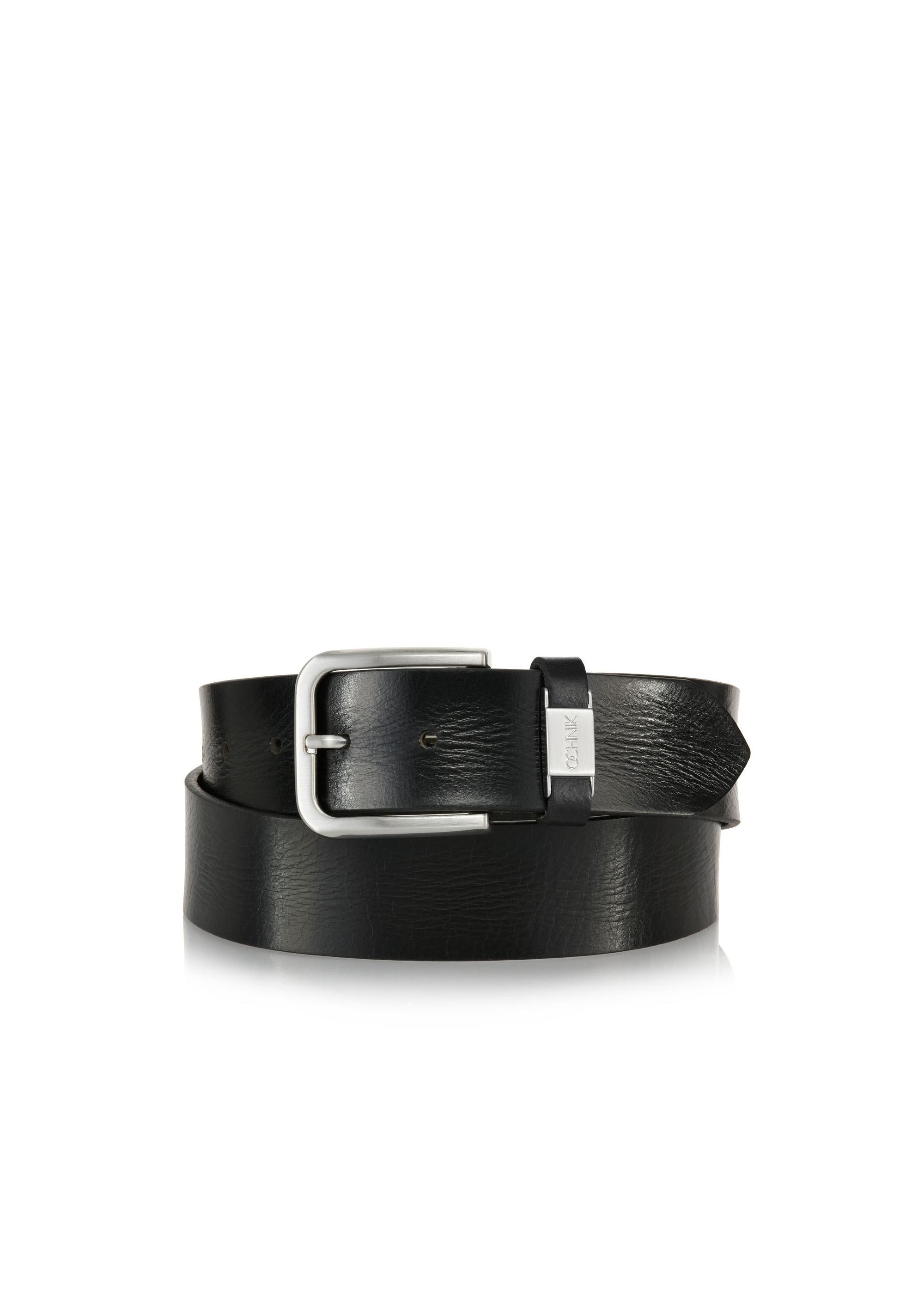 Black leather men's belt PASMS-0129C-99(W24)-01