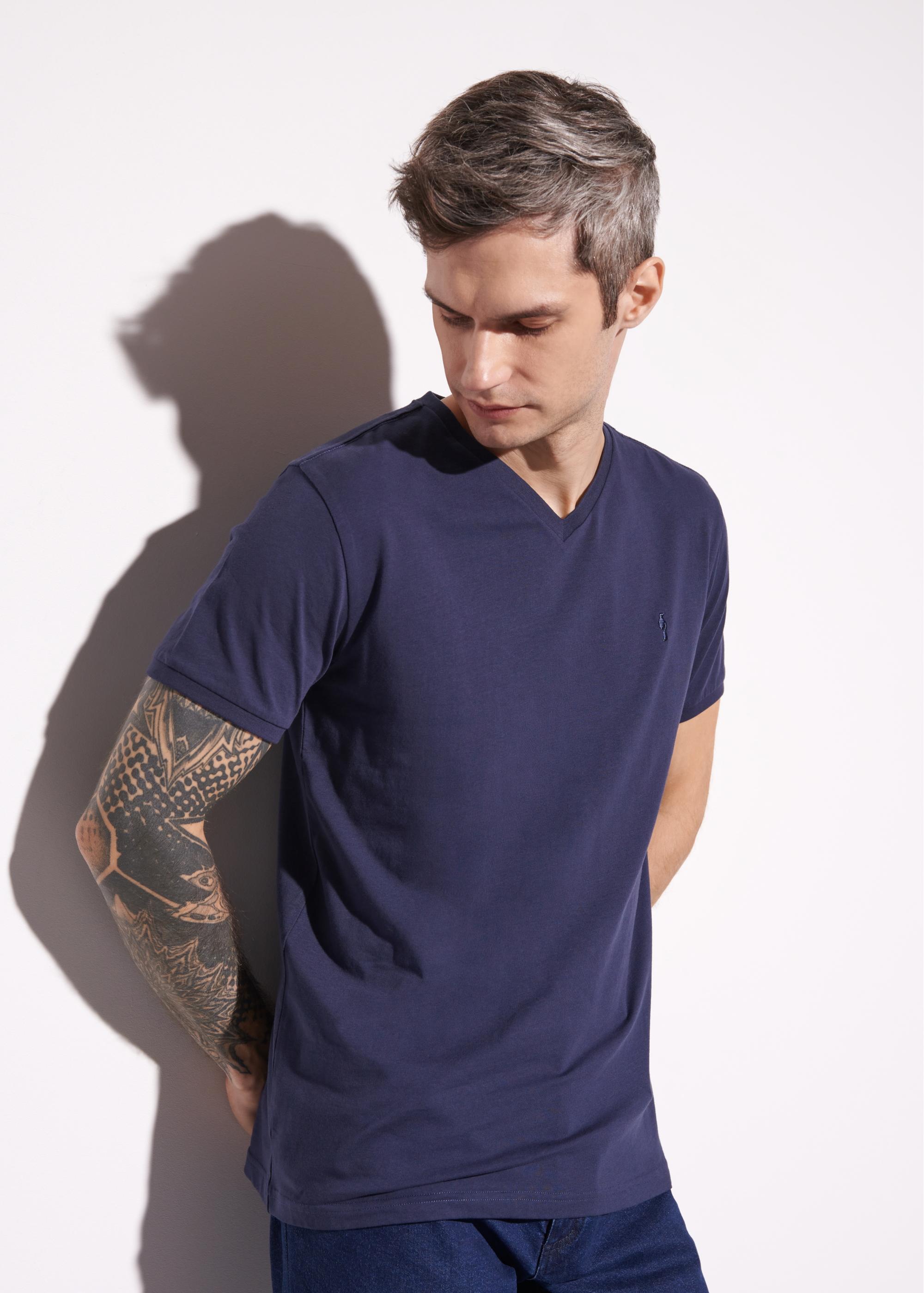 Navy blue basic T-shirt for men with logo TSHMT-0088-69(W24)-02