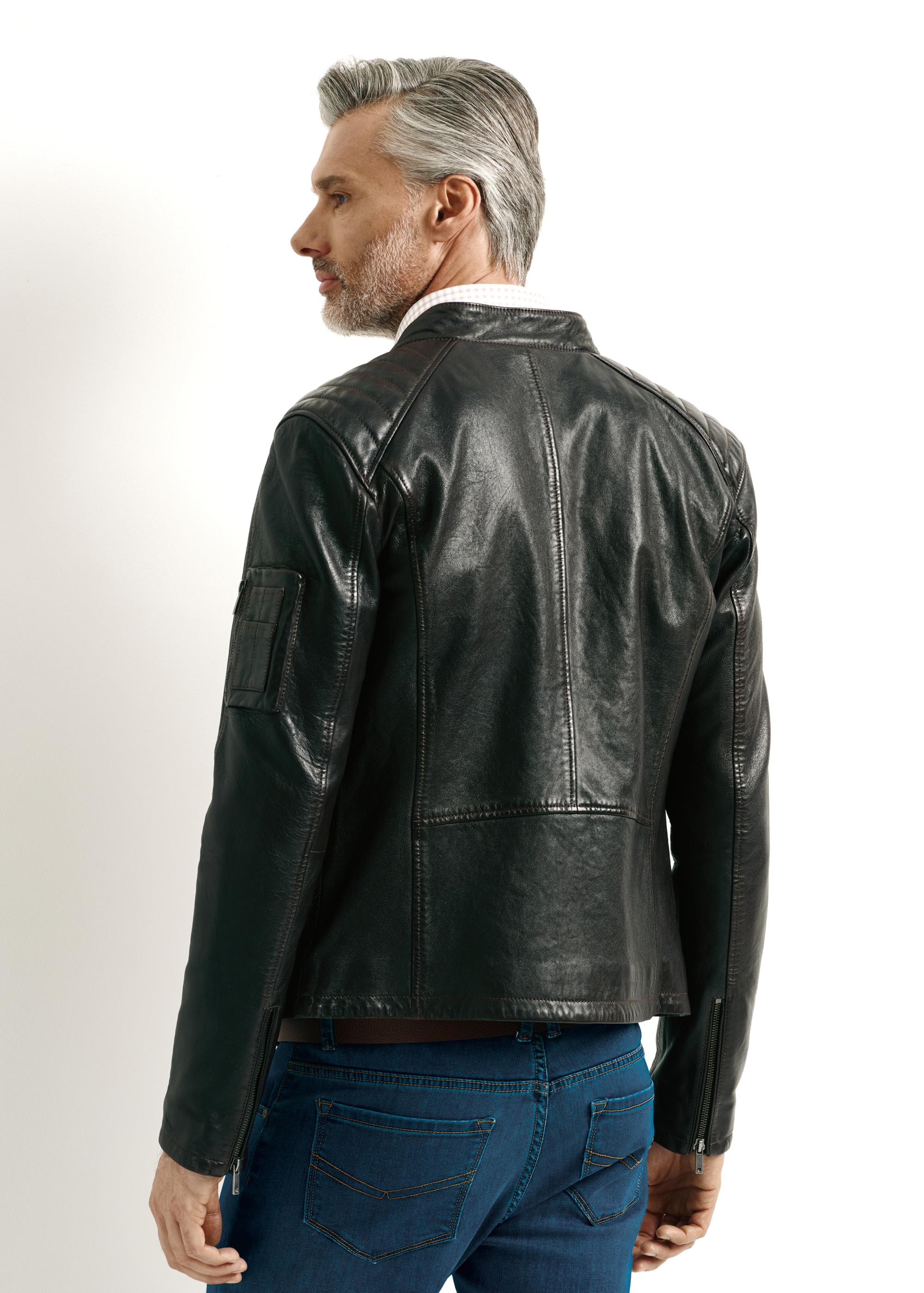 Brown leather men's jacket with collar KURMS-0332-1374(W24)-03