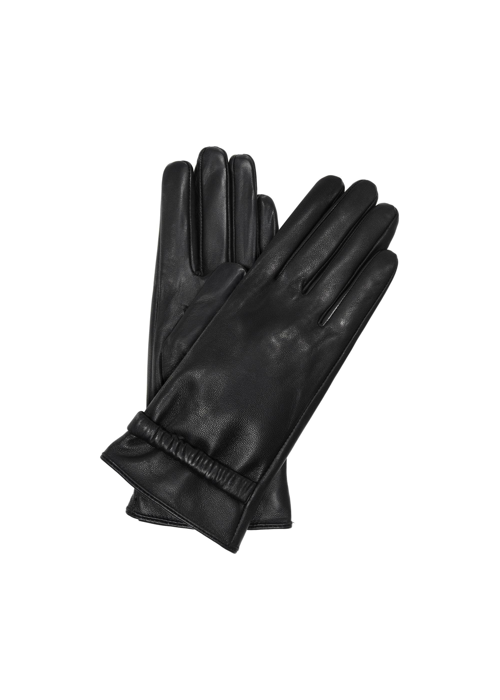 Women's black leather gloves with welt REKDS-0086-99(Z23)-01