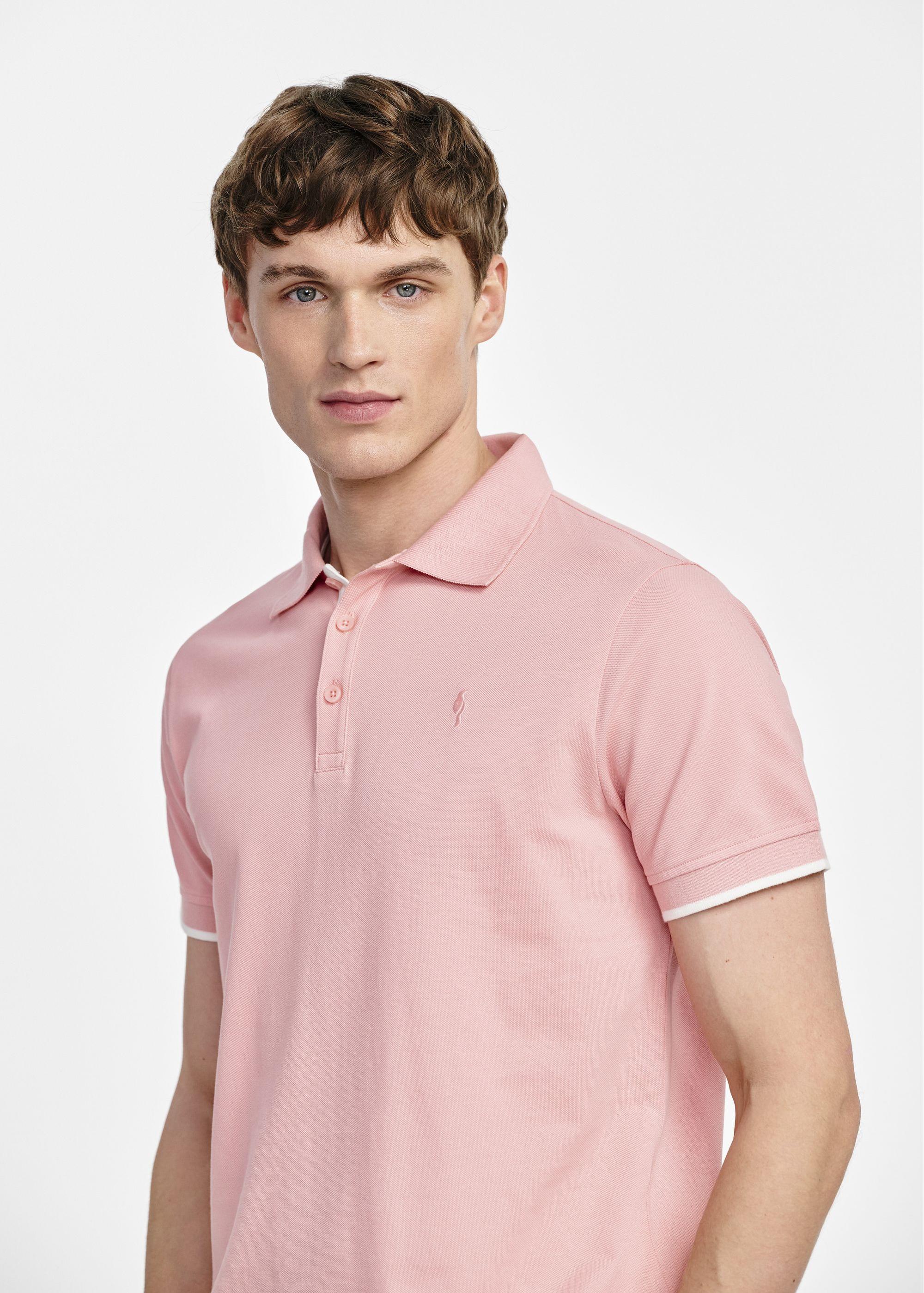 Light pink men's cotton polo shirt POLMT-0045B-33(W25)-01