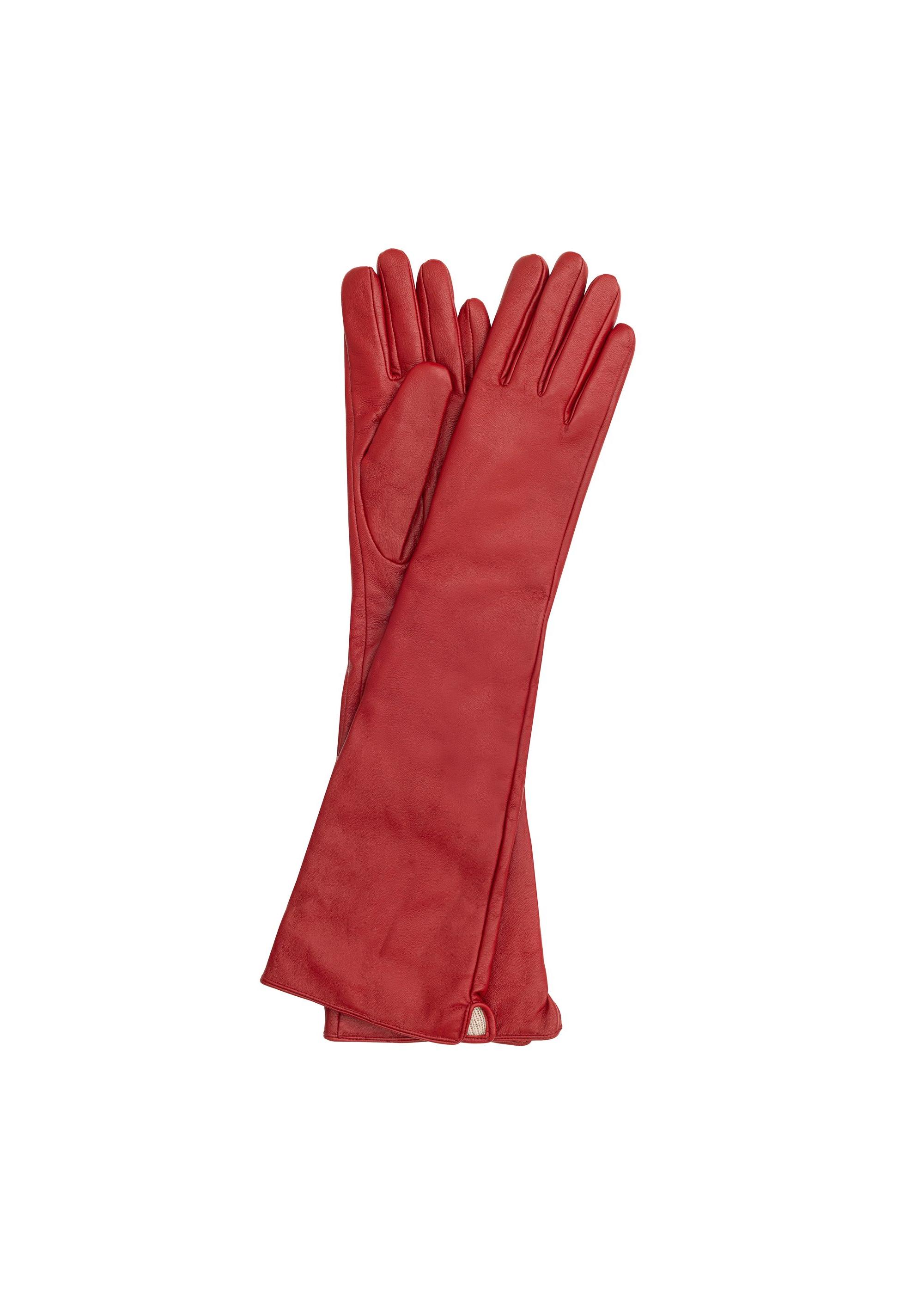 Long red leather women's gloves REKDS-0088-41(Z24)-01