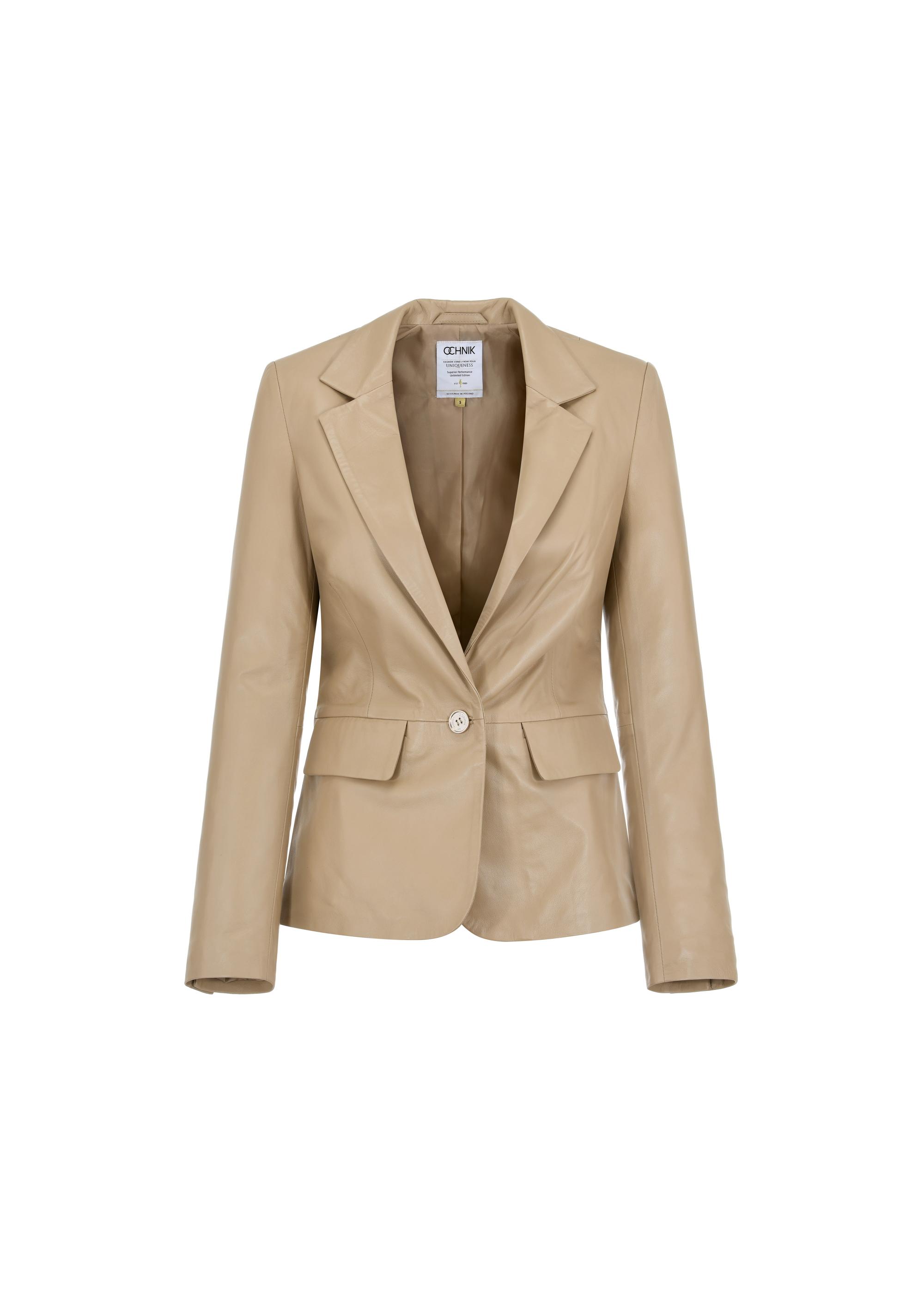 Beige leather jacket for women KURDS-0445-1187(W24)-03