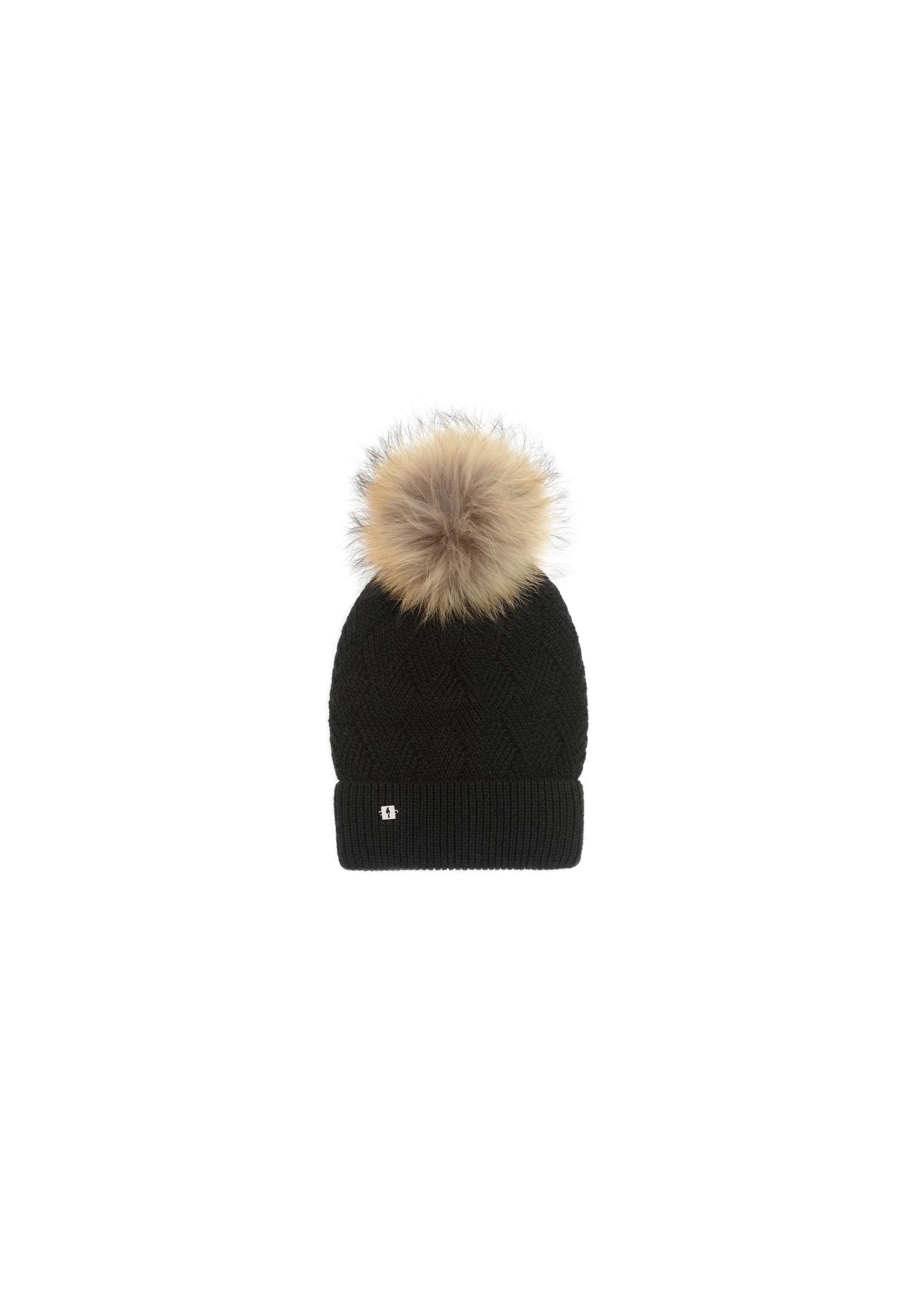 Black women's winter hat with pompom CZADT-0040B-99(Z24)-02