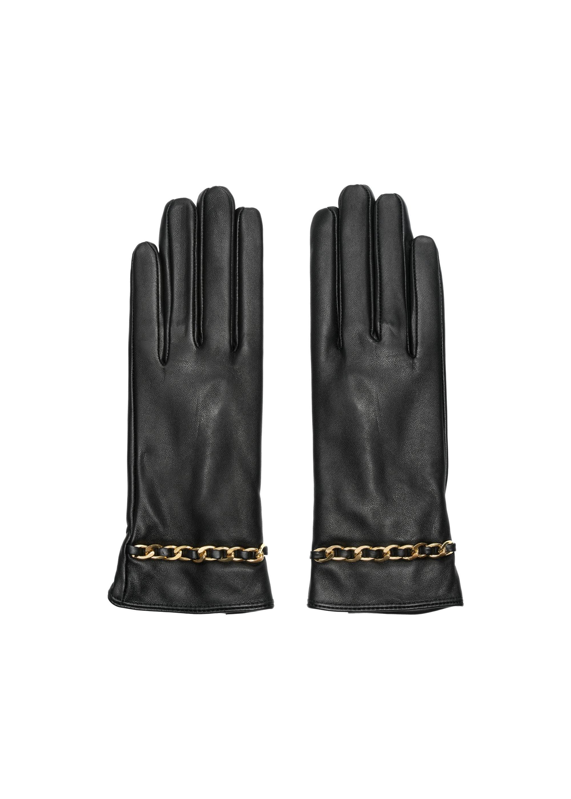 Black leather women's gloves REKDS-0090-99(Z24)