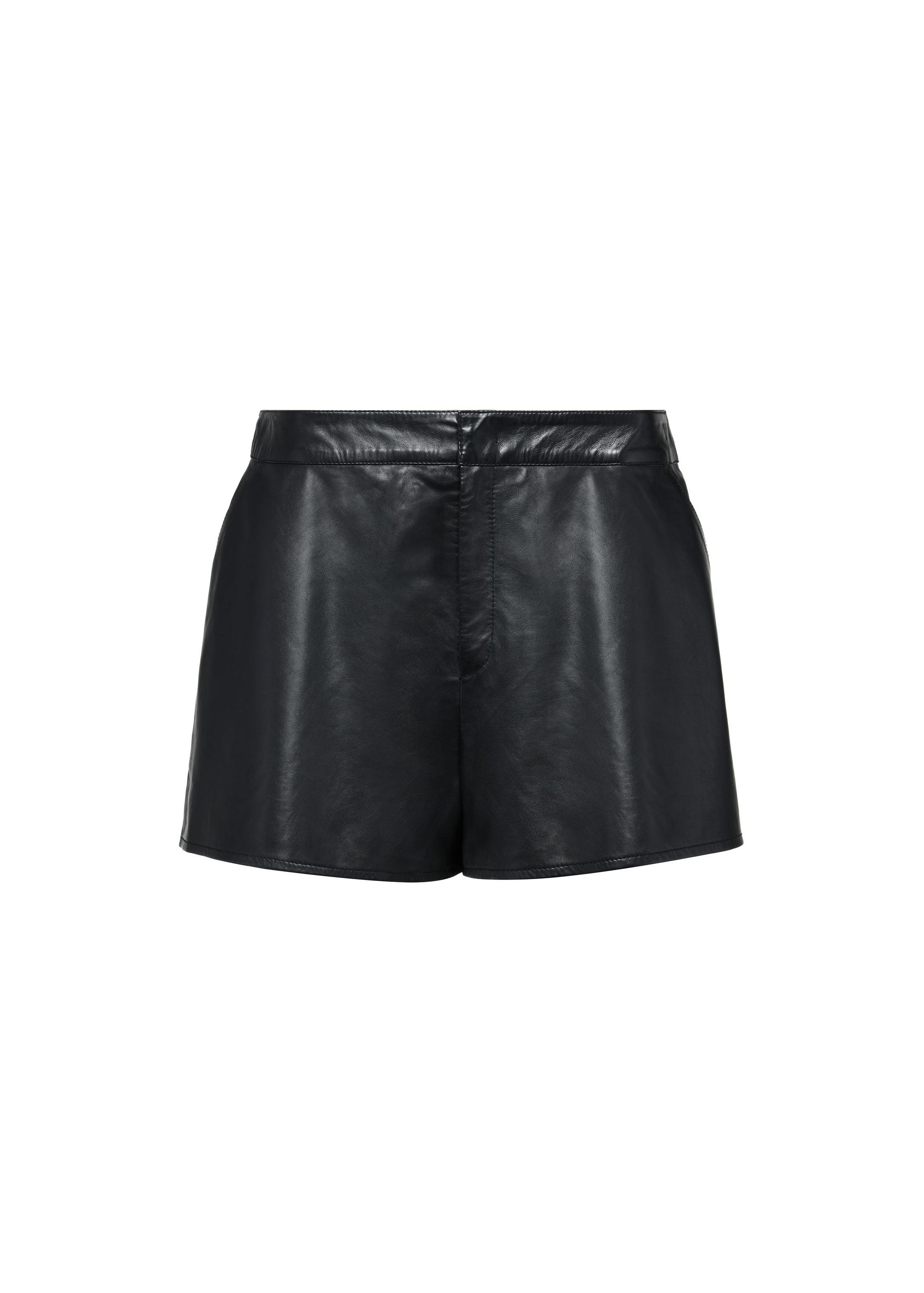 Black leather women's shorts SPODS-0042-5491(W25)