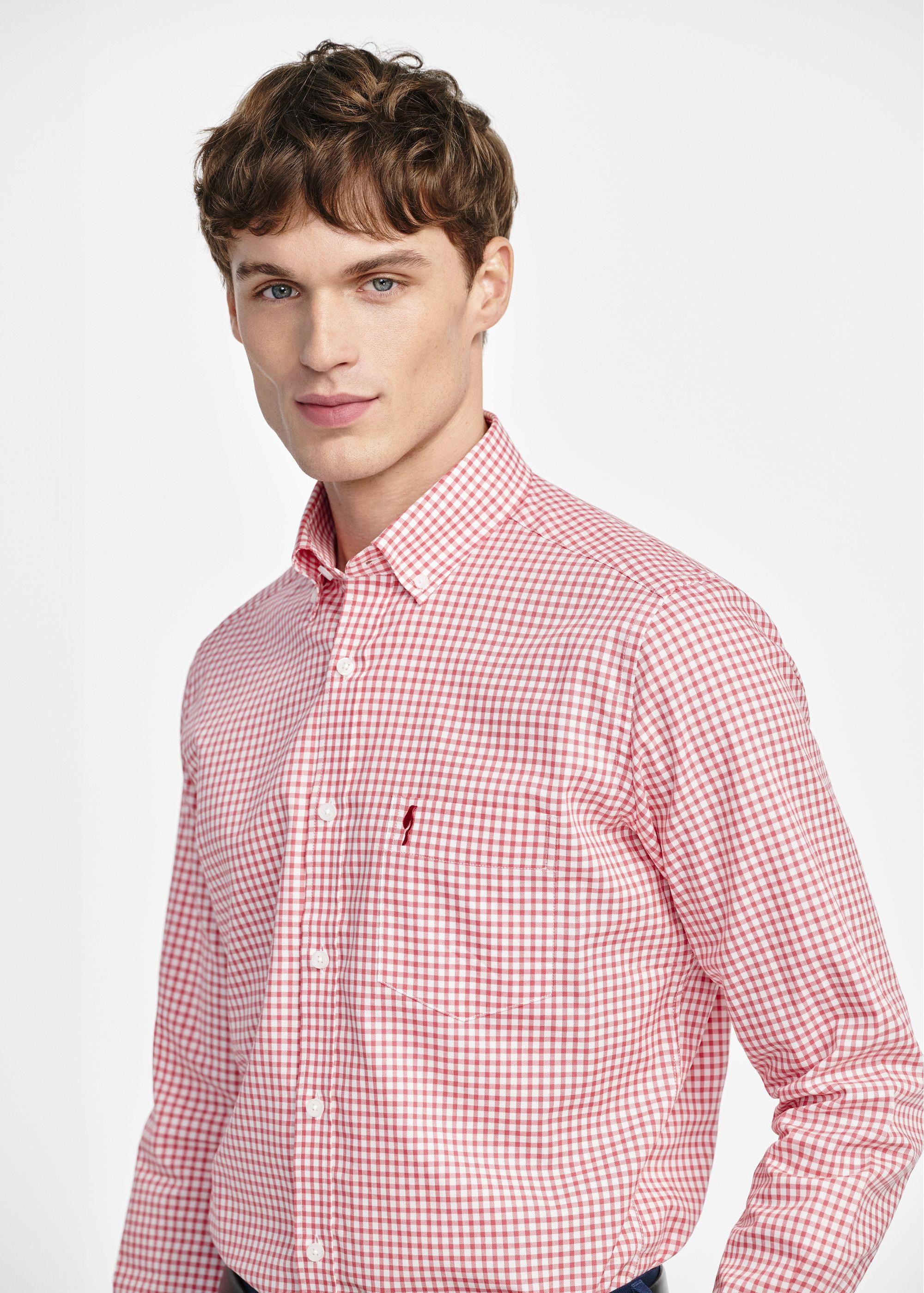 Cotton men's shirt in red checkered pattern KOSMT-0277-18(W25)-01