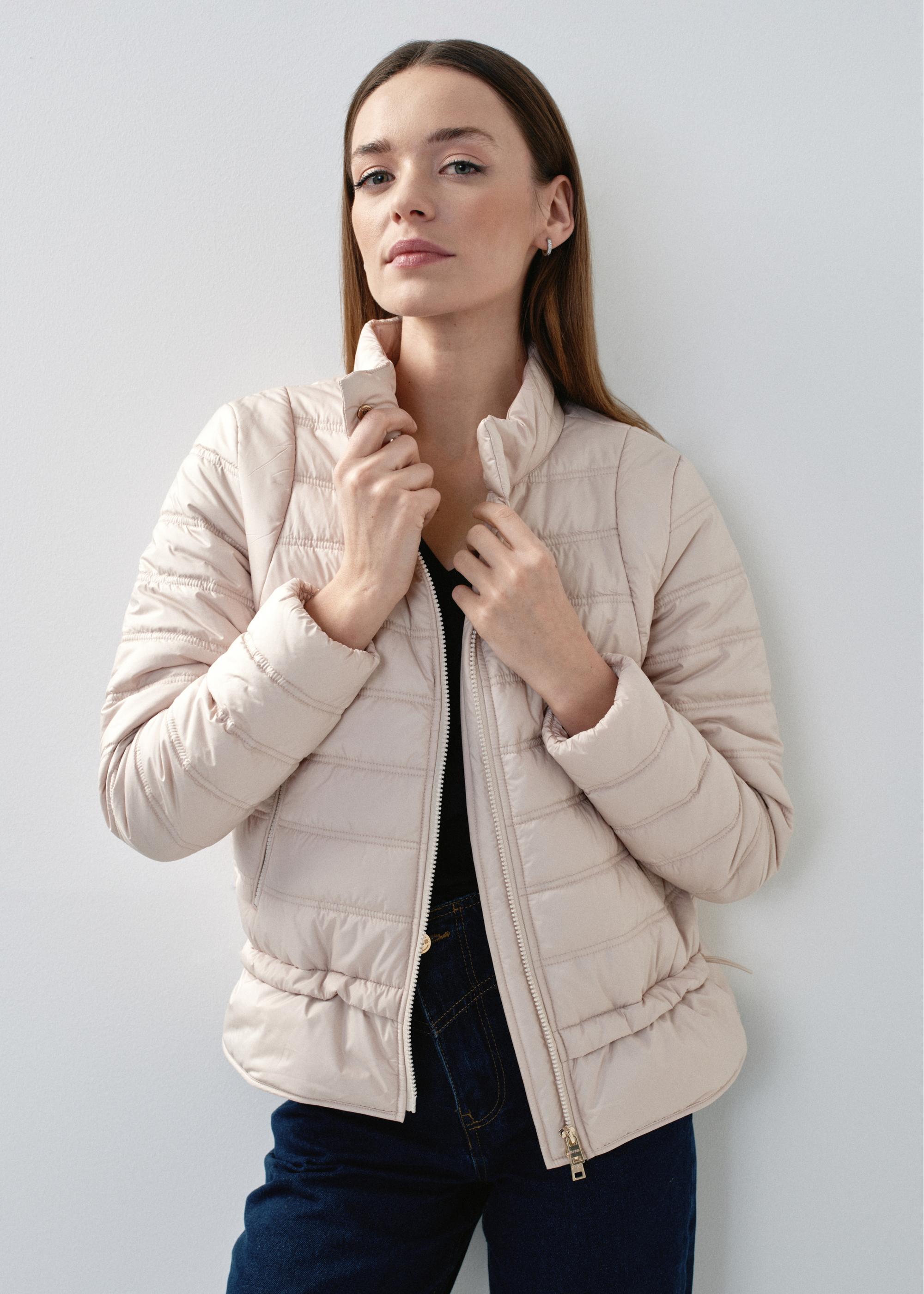 Women's quilted beige insulated jacket KURDT-0500-80(W24)-01