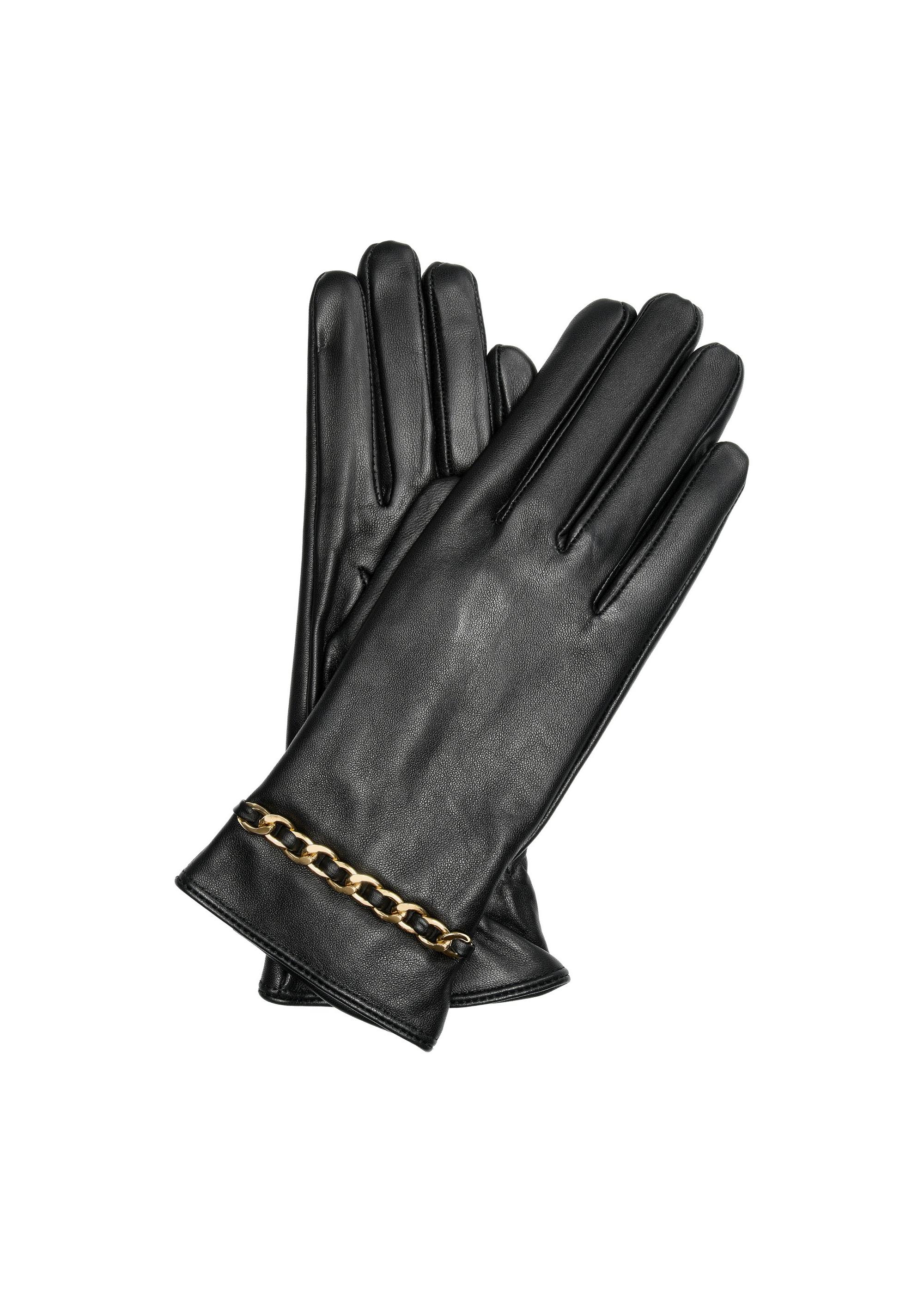 Black leather women's gloves REKDS-0090-99(Z24)