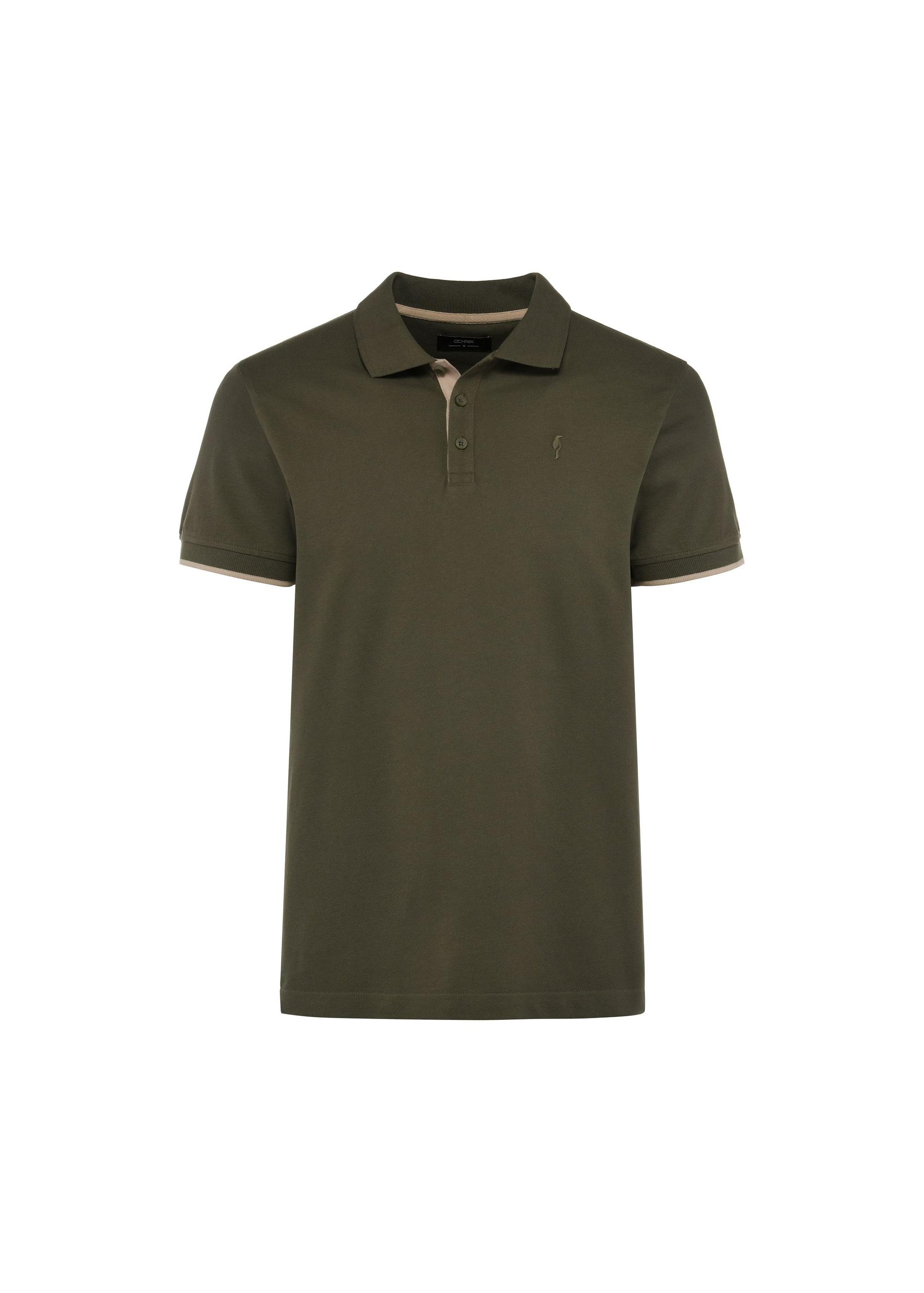 Khaki men's cotton polo shirt POLMT-0045B-55(W25)-06