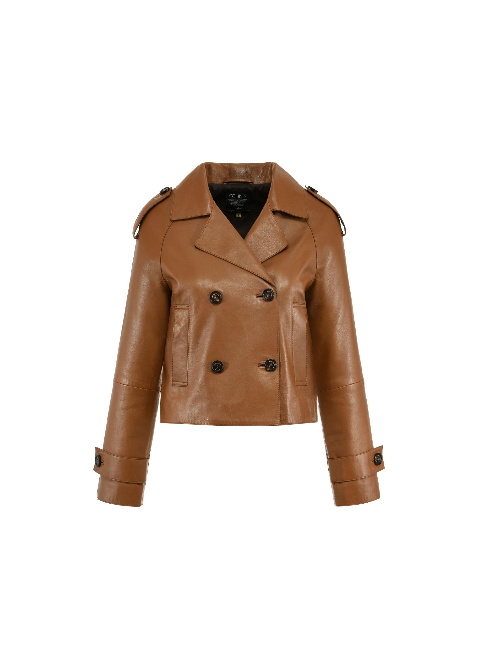 Short women's leather jacket in camel color KURDS-0540-2680(W25)