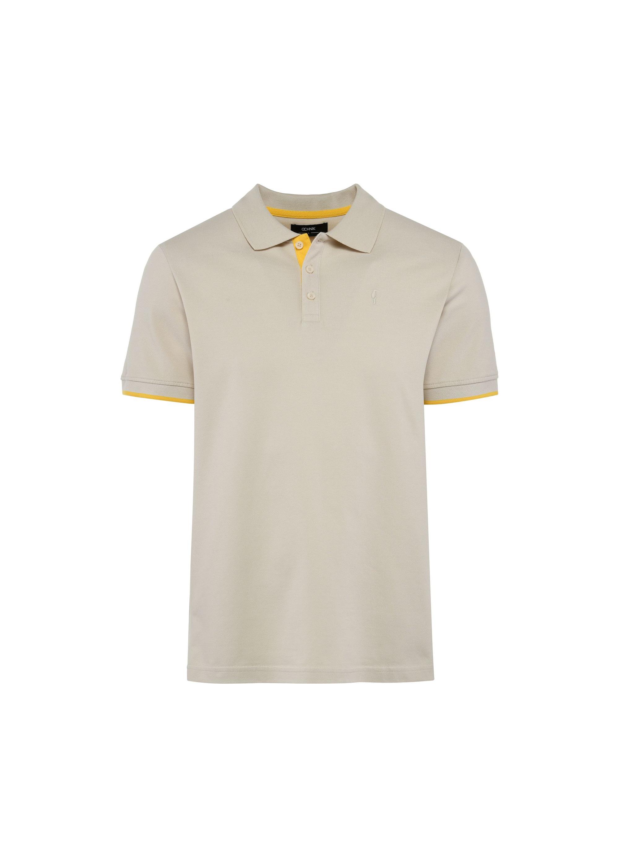 Beige men's cotton polo shirt POLMT-0045B-80(W25)-01