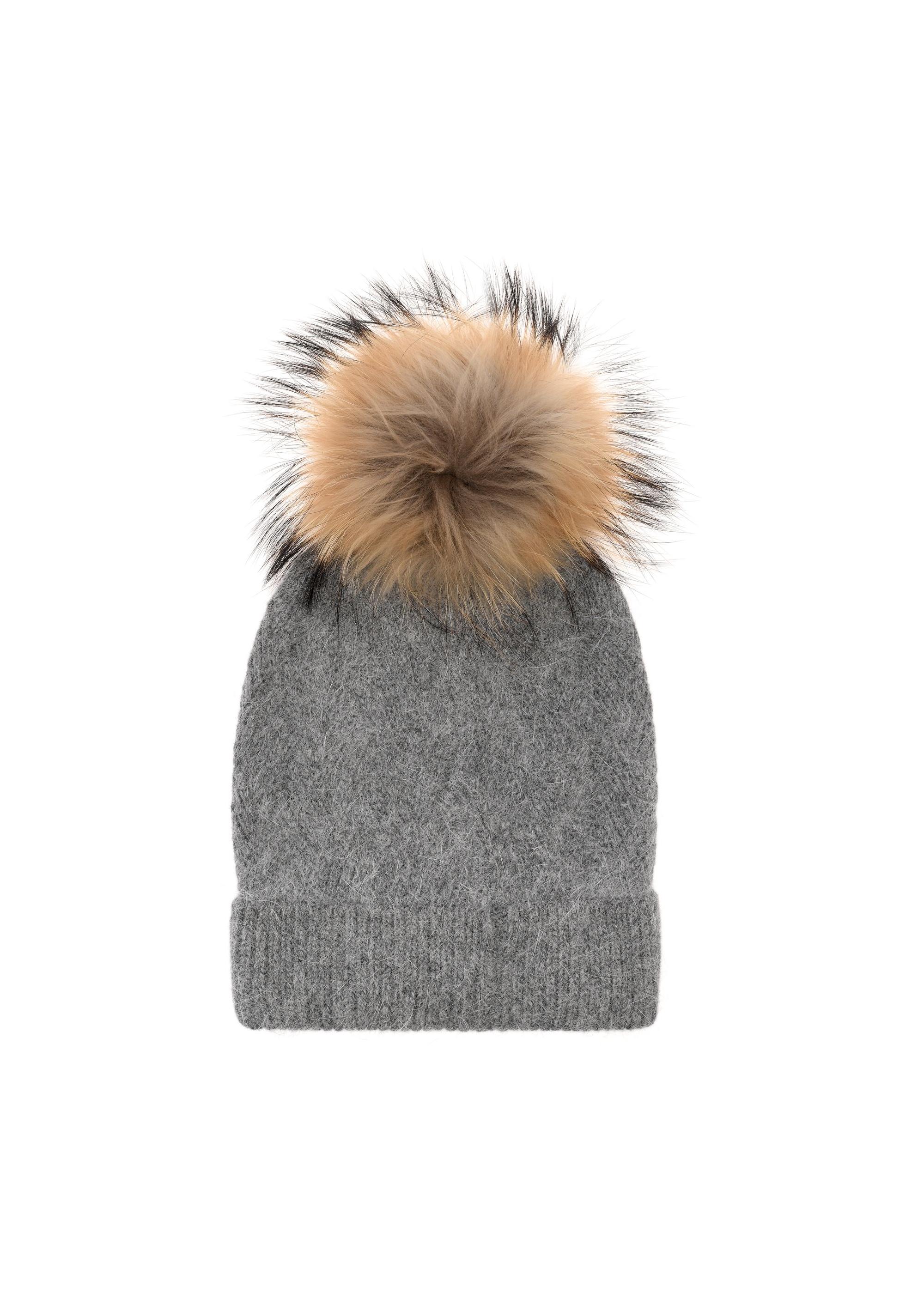 Gray women's winter hat with pompom CZADT-0040B-91(Z24)