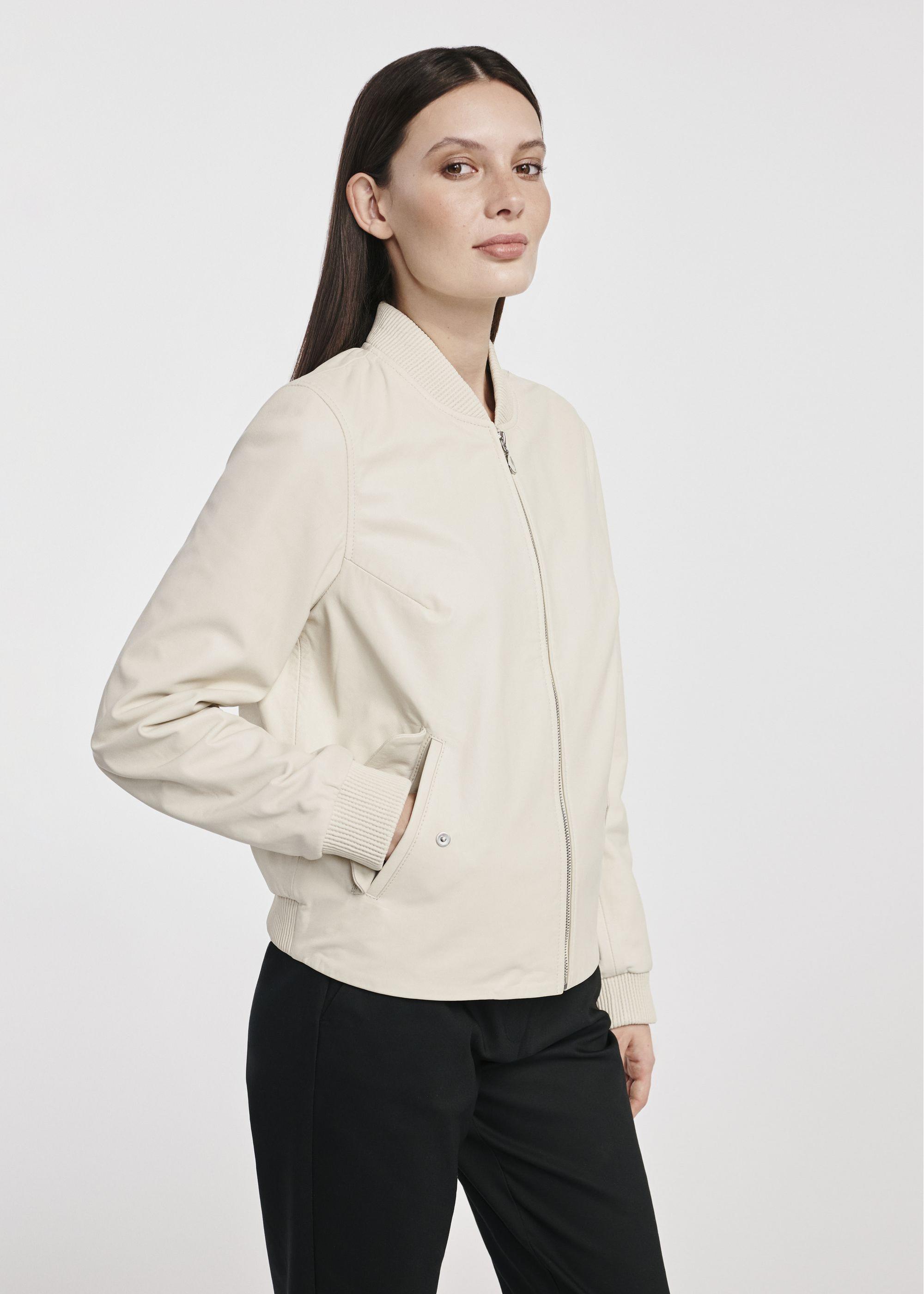 Cream Leather Bomber Jacket KURDS-0538-5621(W25)-05