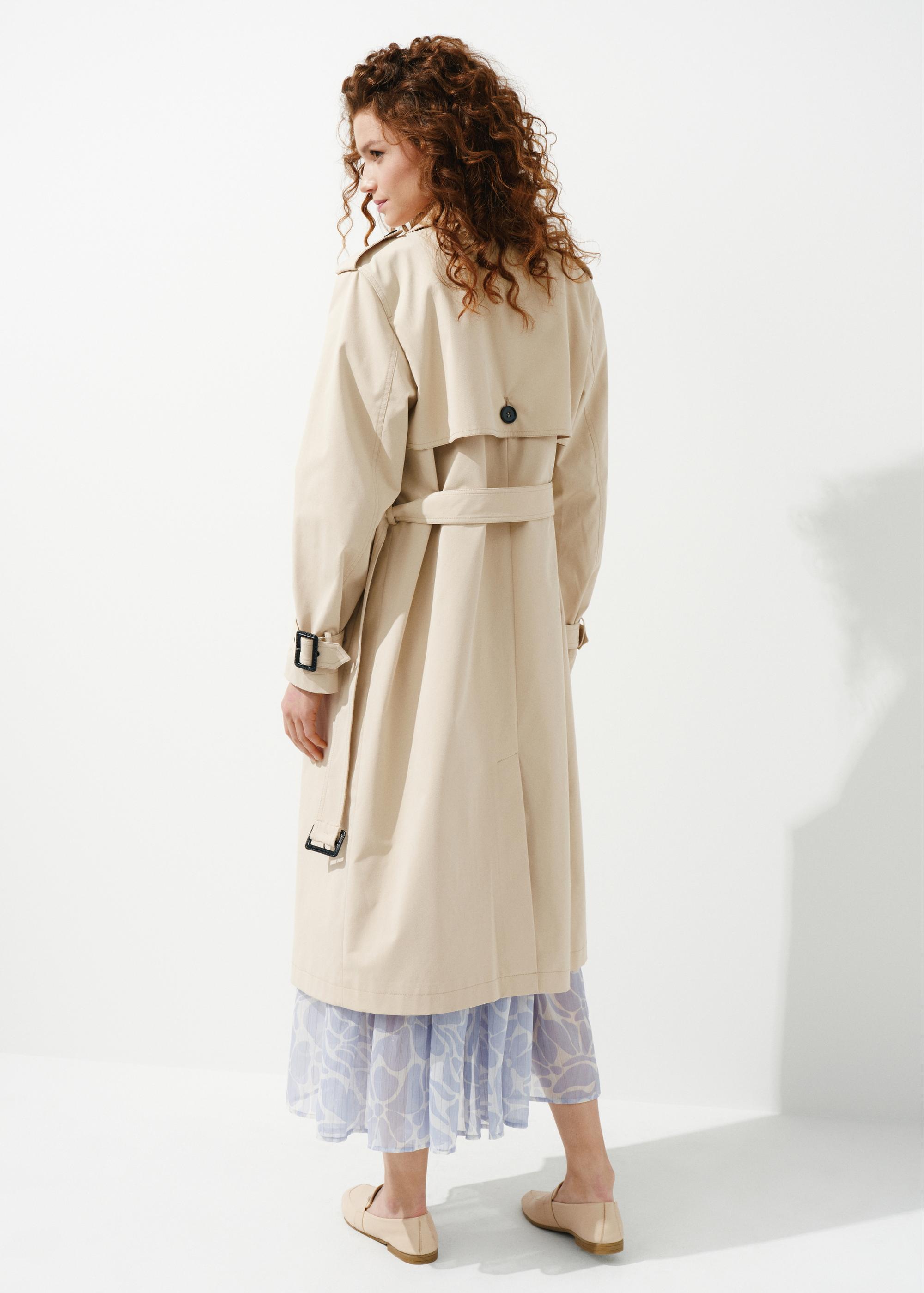 Beige women's coat with belt KURDT-0512-81(W24)-02