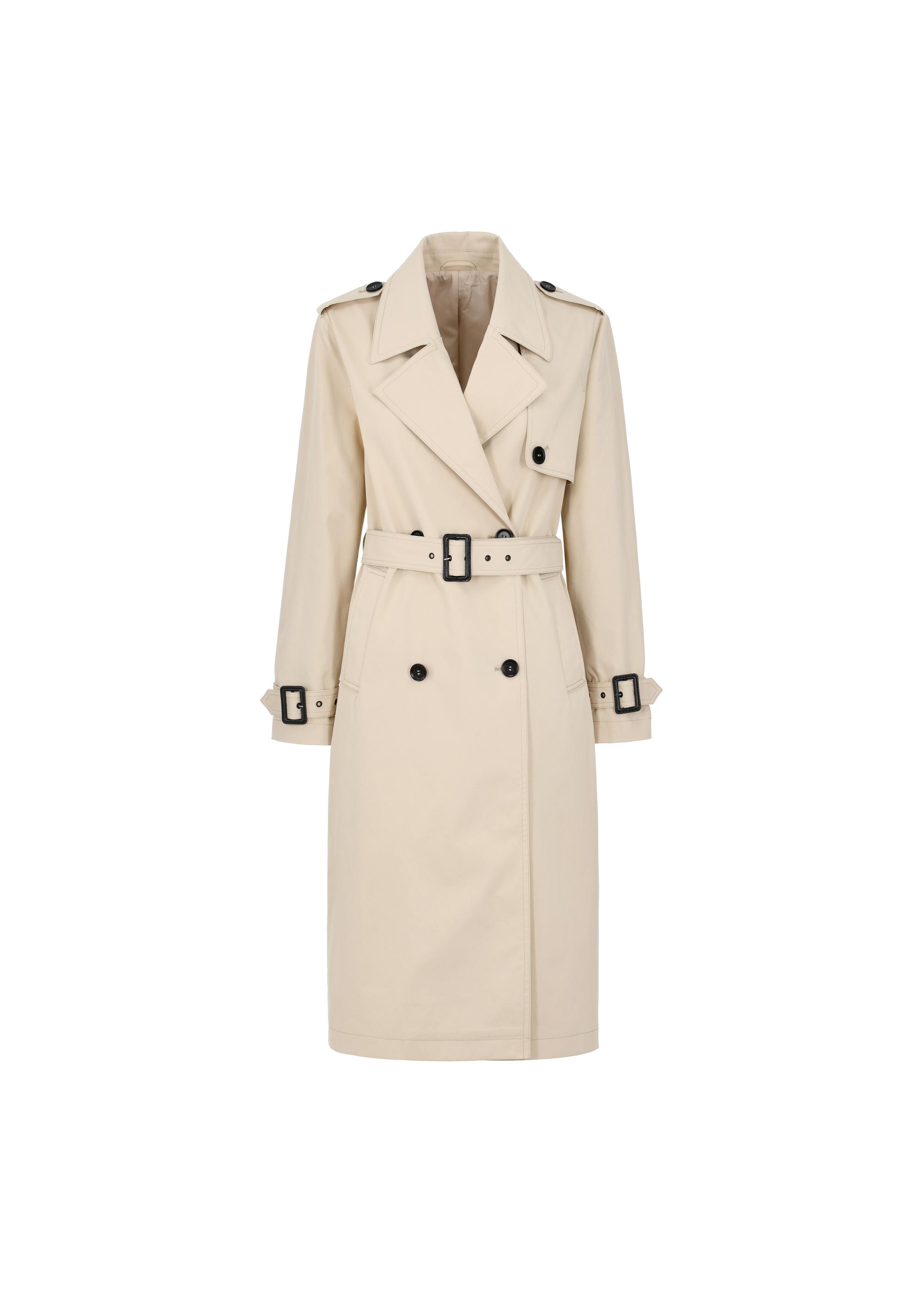 Beige women's coat with belt KURDT-0512-81(W24)-03