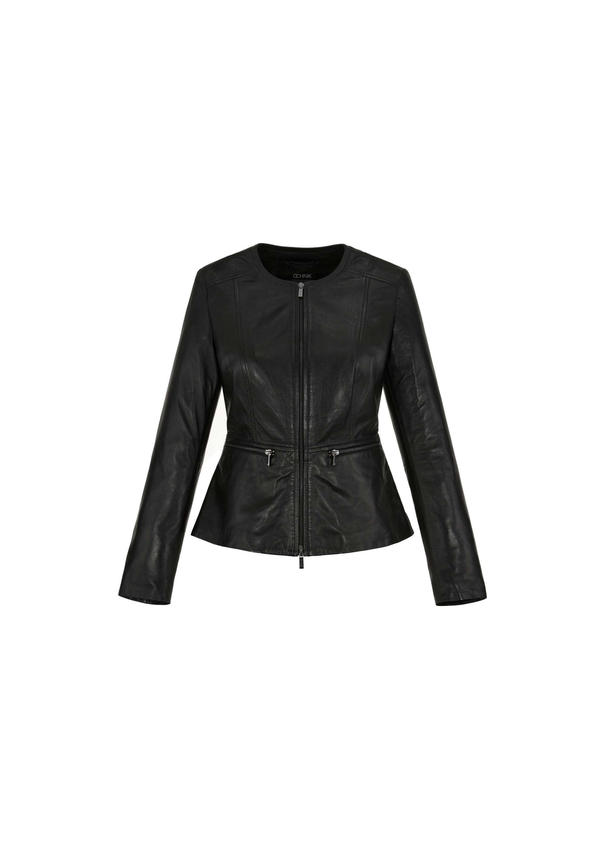 Black waisted leather jacket for women KURDS-0484-1040(W24)-04