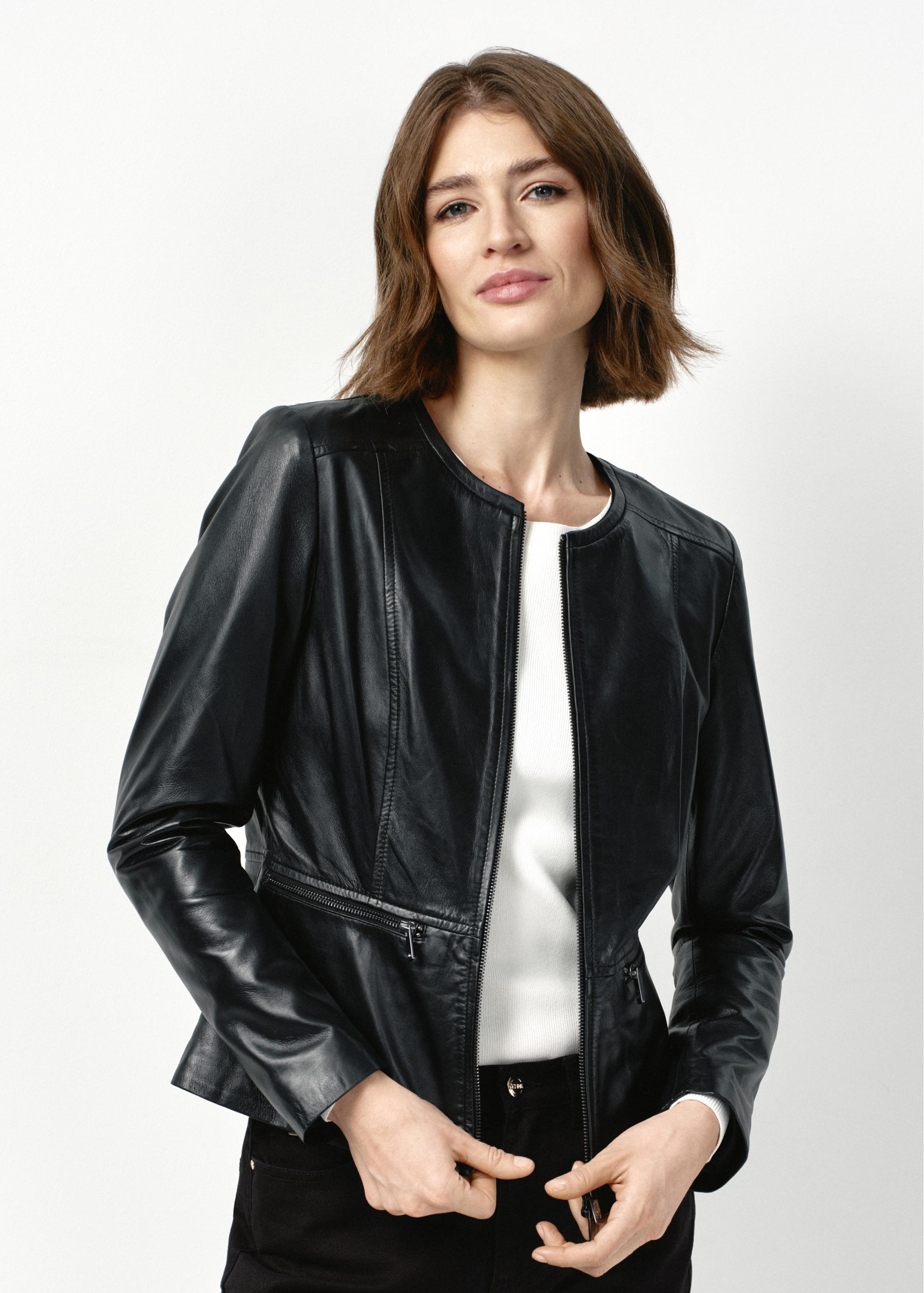 Black waisted leather jacket for women KURDS-0484-1040(W24)-01