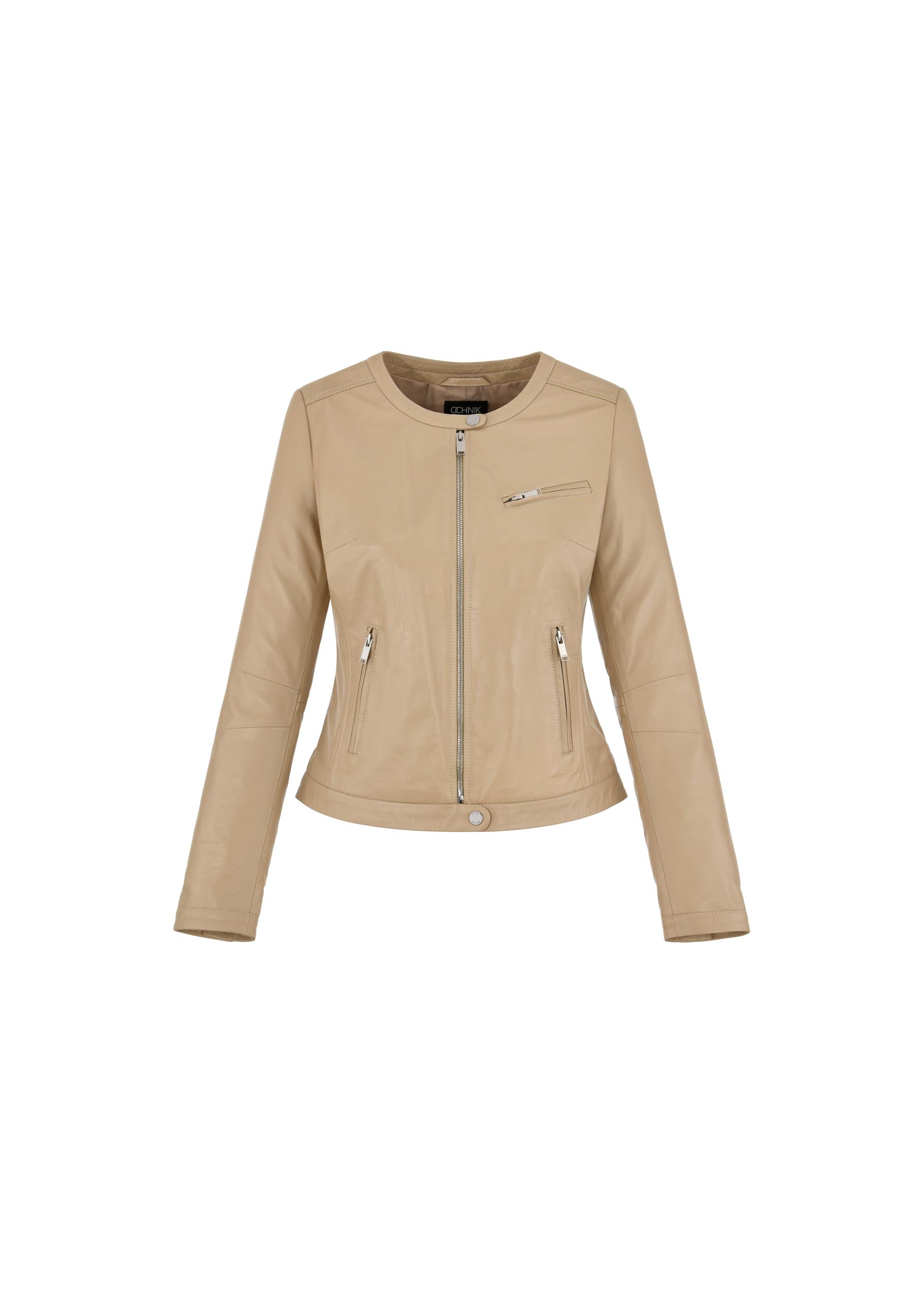 Women's beige leather jacket KURDS-0154-1187(W24)-03