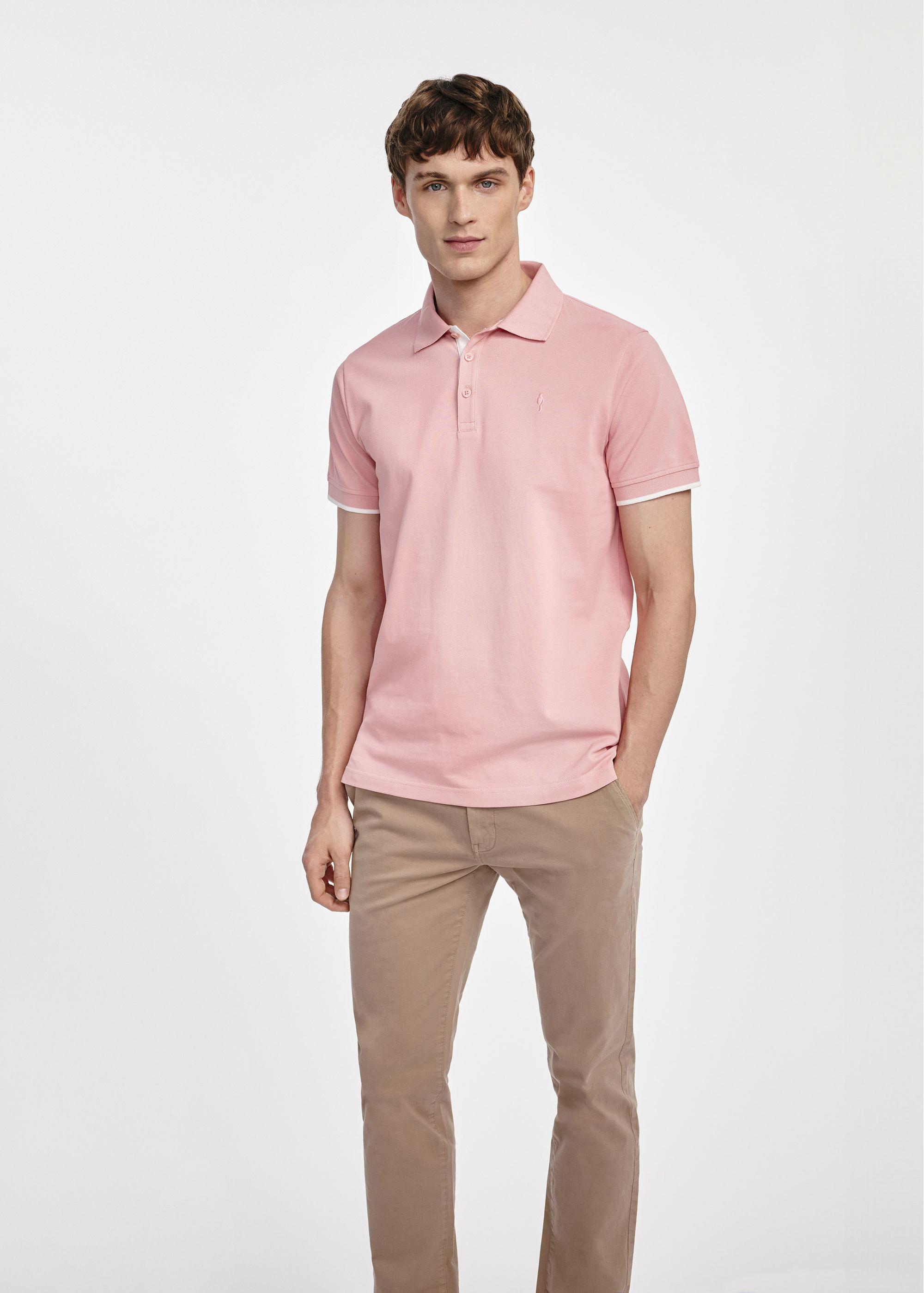 Light pink men's cotton polo shirt POLMT-0045B-33(W25)-04