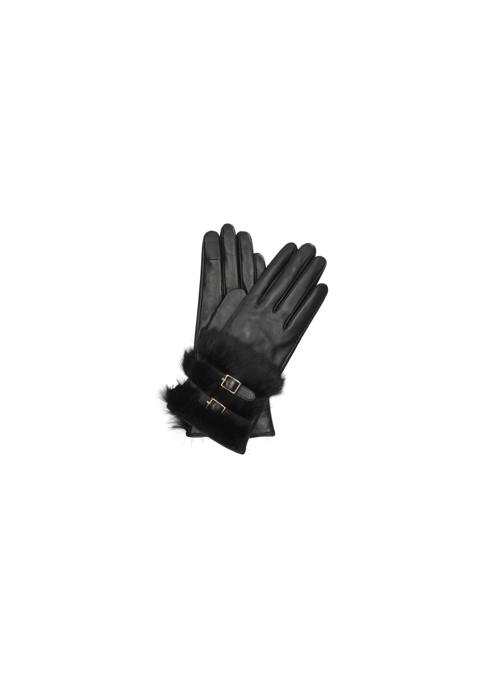 Women's leather gloves with buckles REKDS-0065-99(Z23)-01