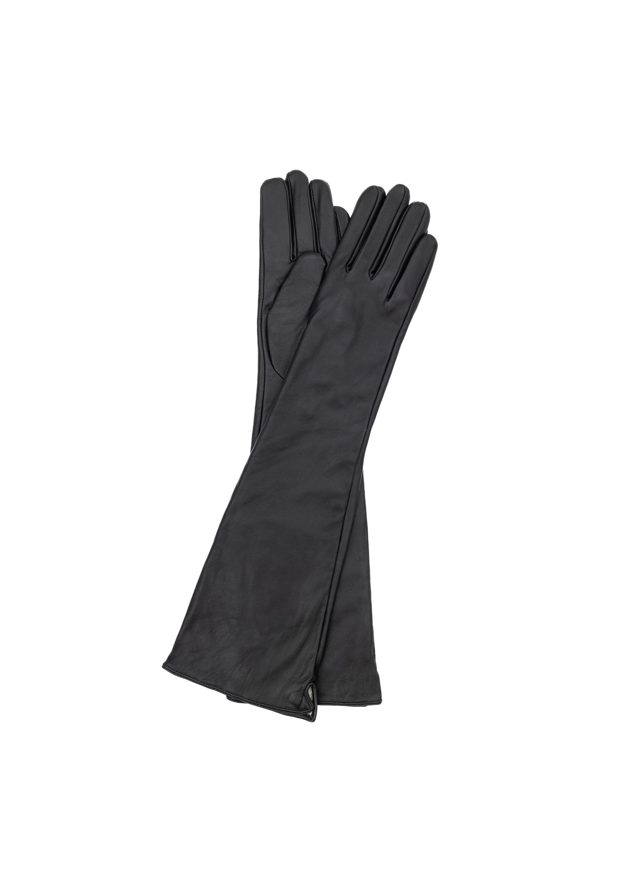 Long black leather women's gloves REKDS-0088-99(Z24)