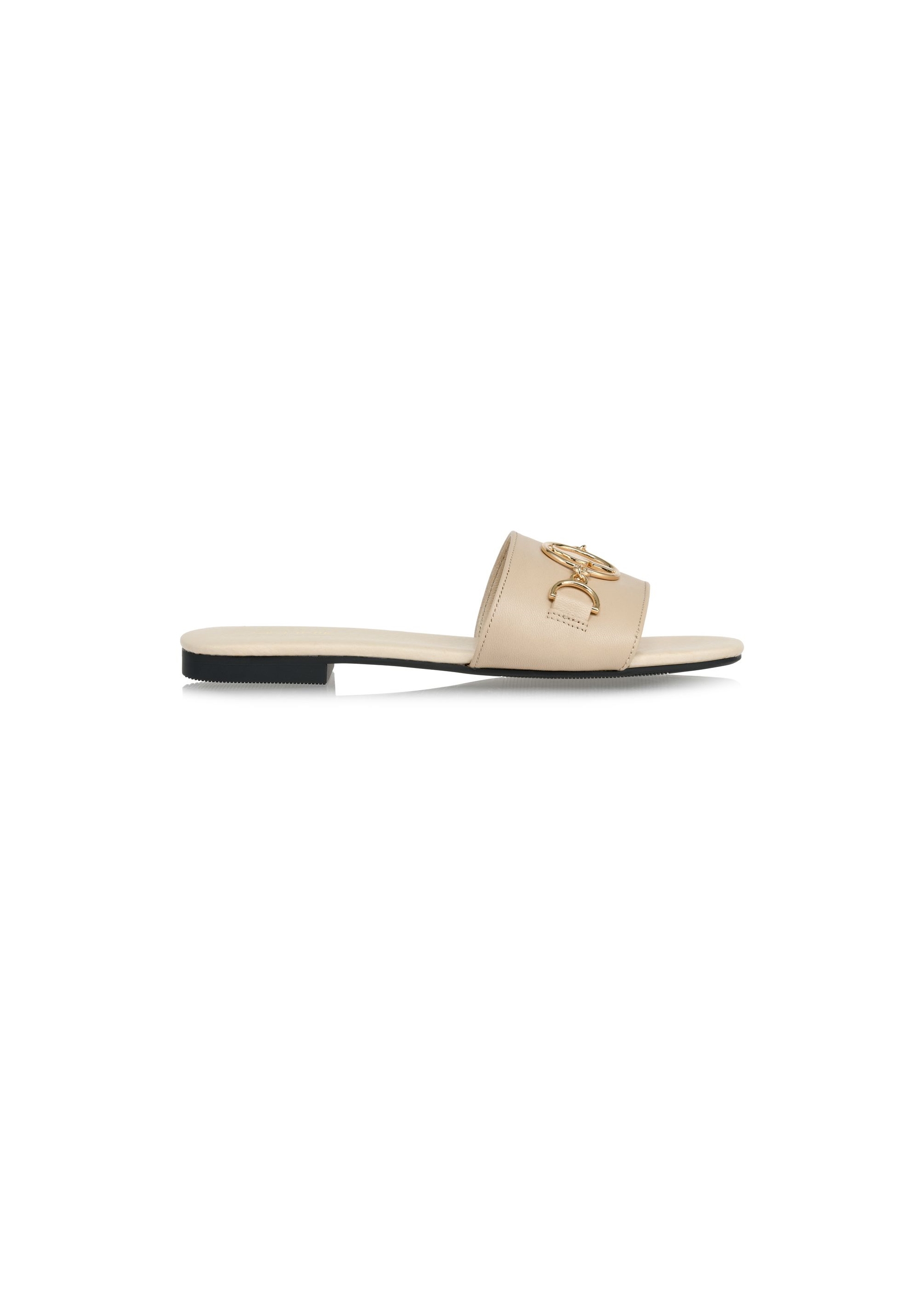 Beige women's flip-flops with decorative buckle BUTYD-1070-81(W24)-01