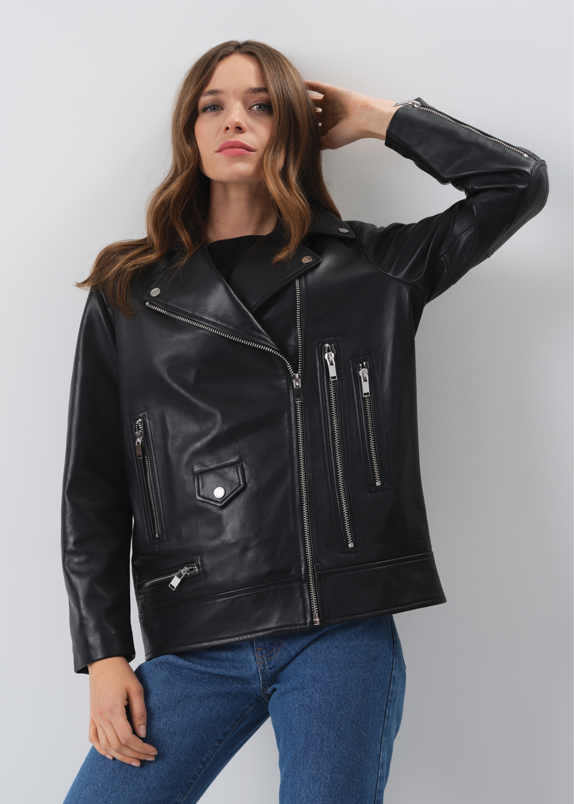 Black leather oversize ramones KURDS-0459-5491(W24)-02