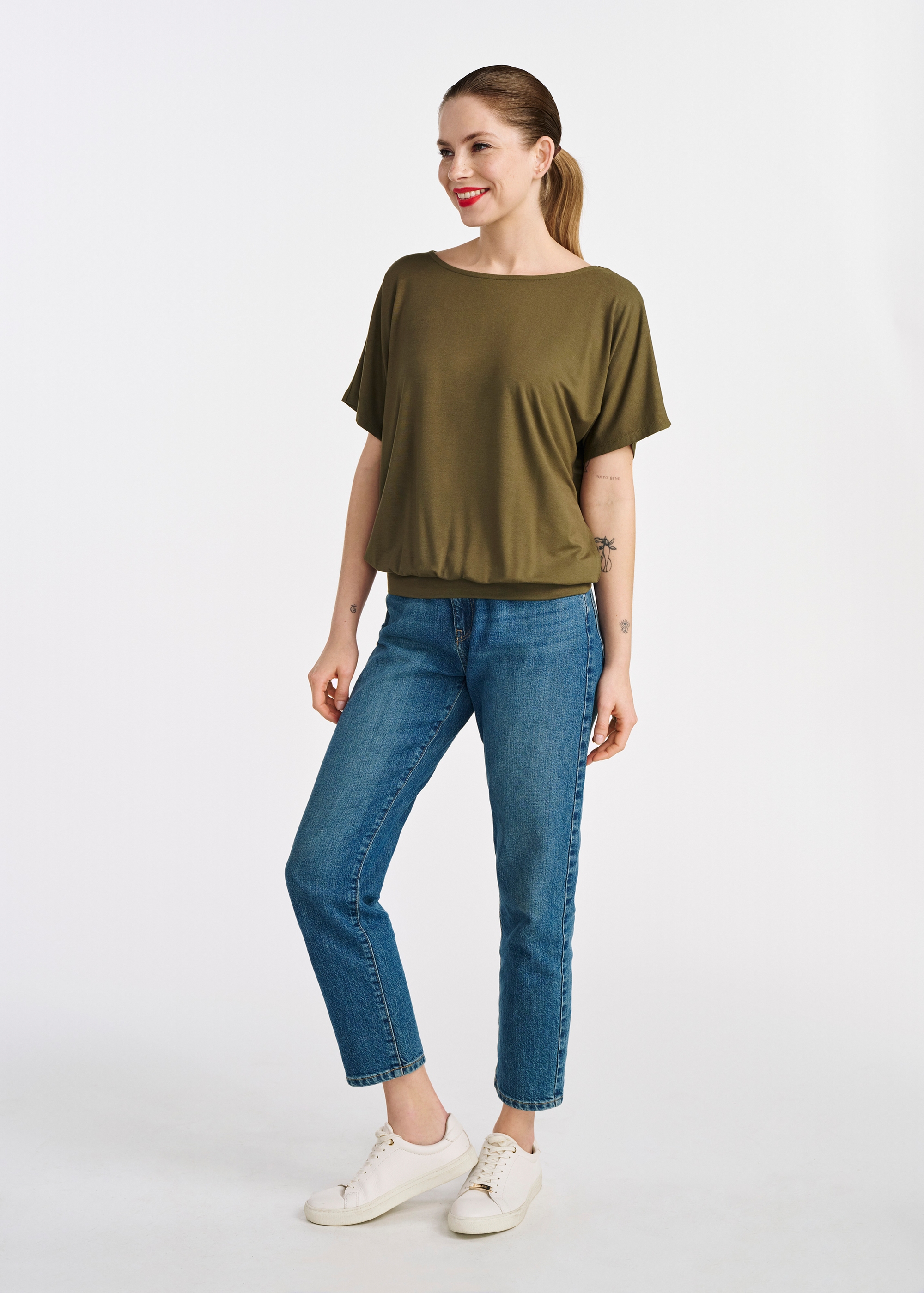 Khaki blouse with cuff for women BLUDT-0170-54(W25)-02