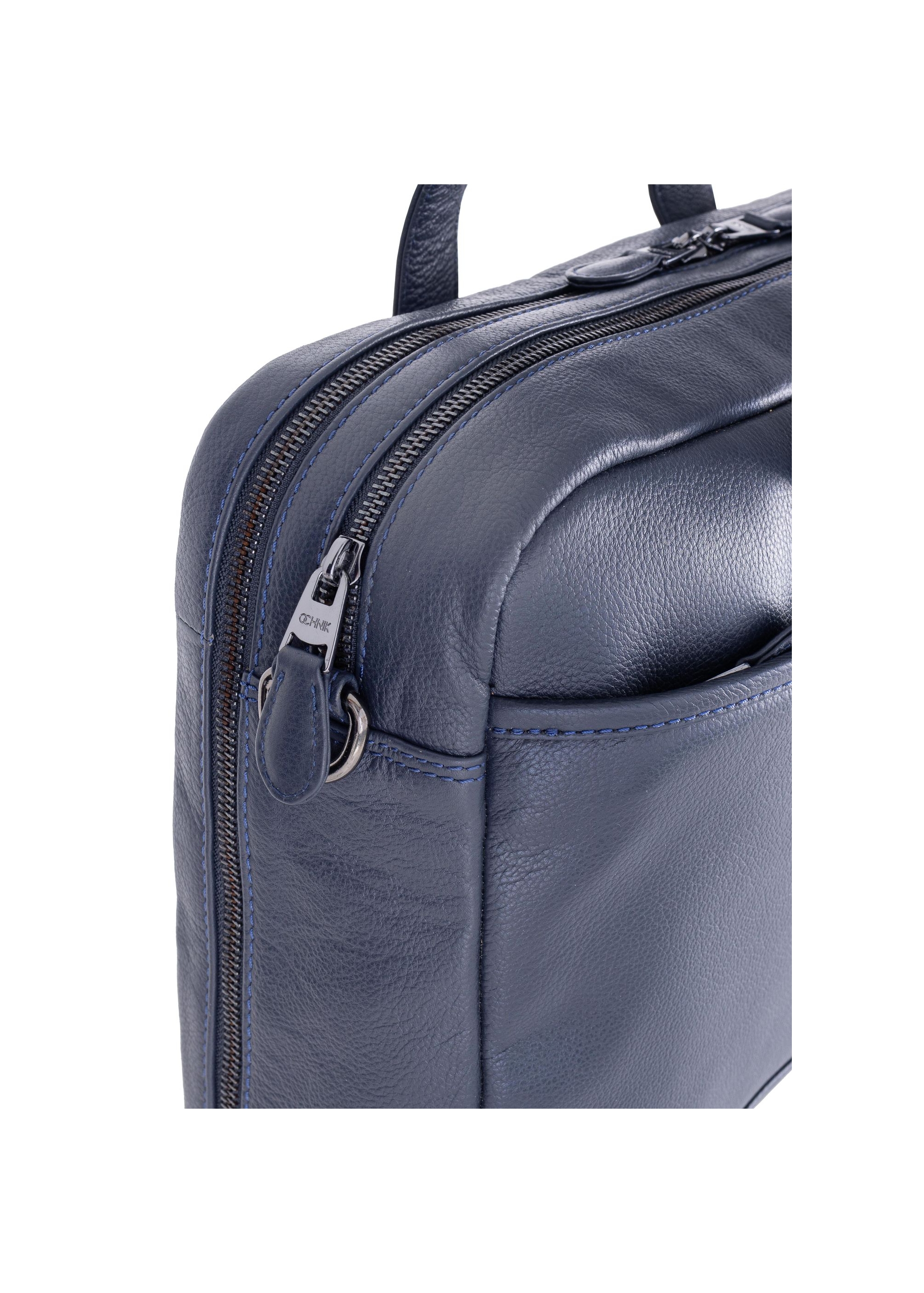 Capacious navy blue leather men's bag TORMS-0015A-69(W24)-06