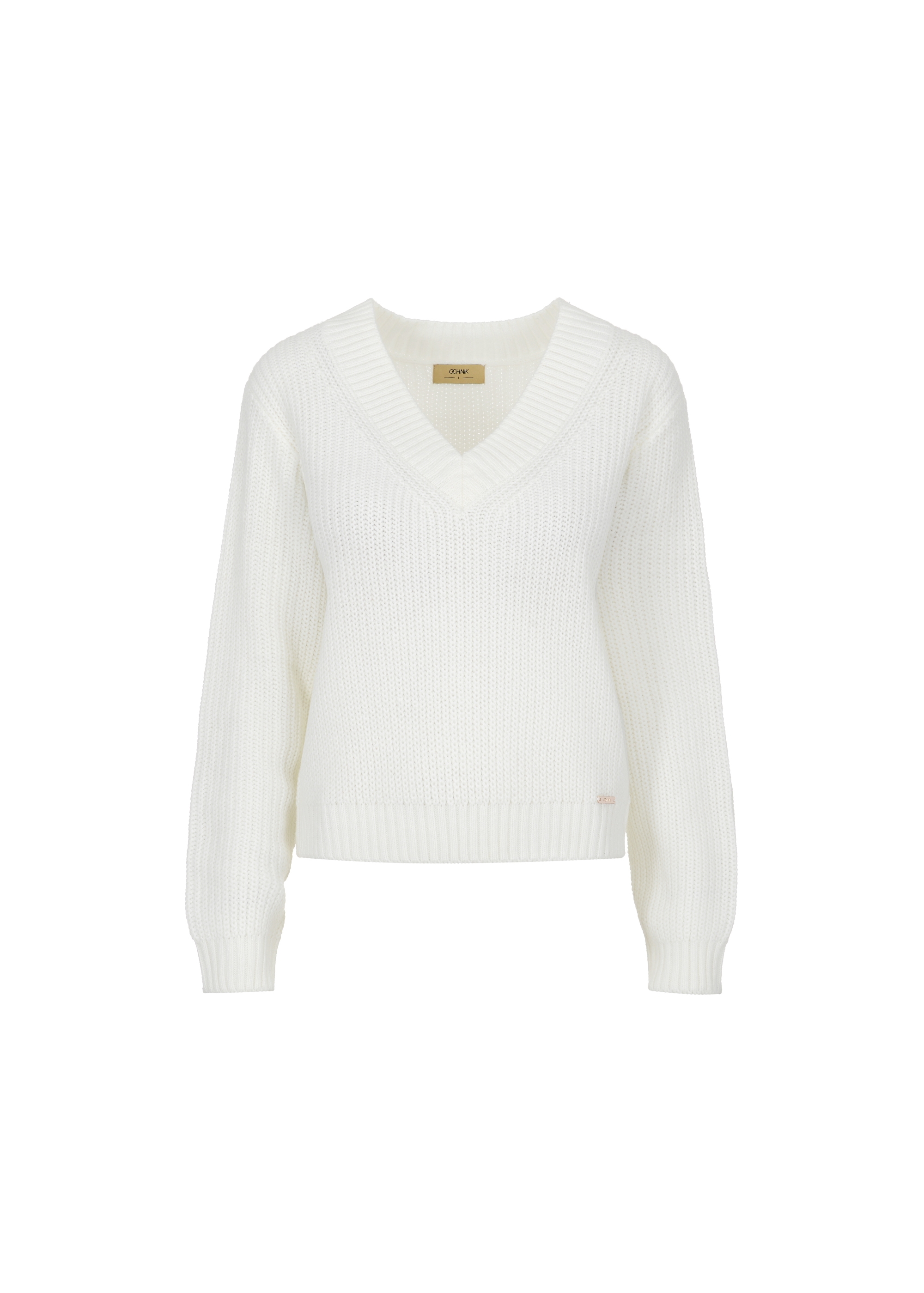 Cream V-neck sweater for women SWEDT-0162-12(Z23)-04