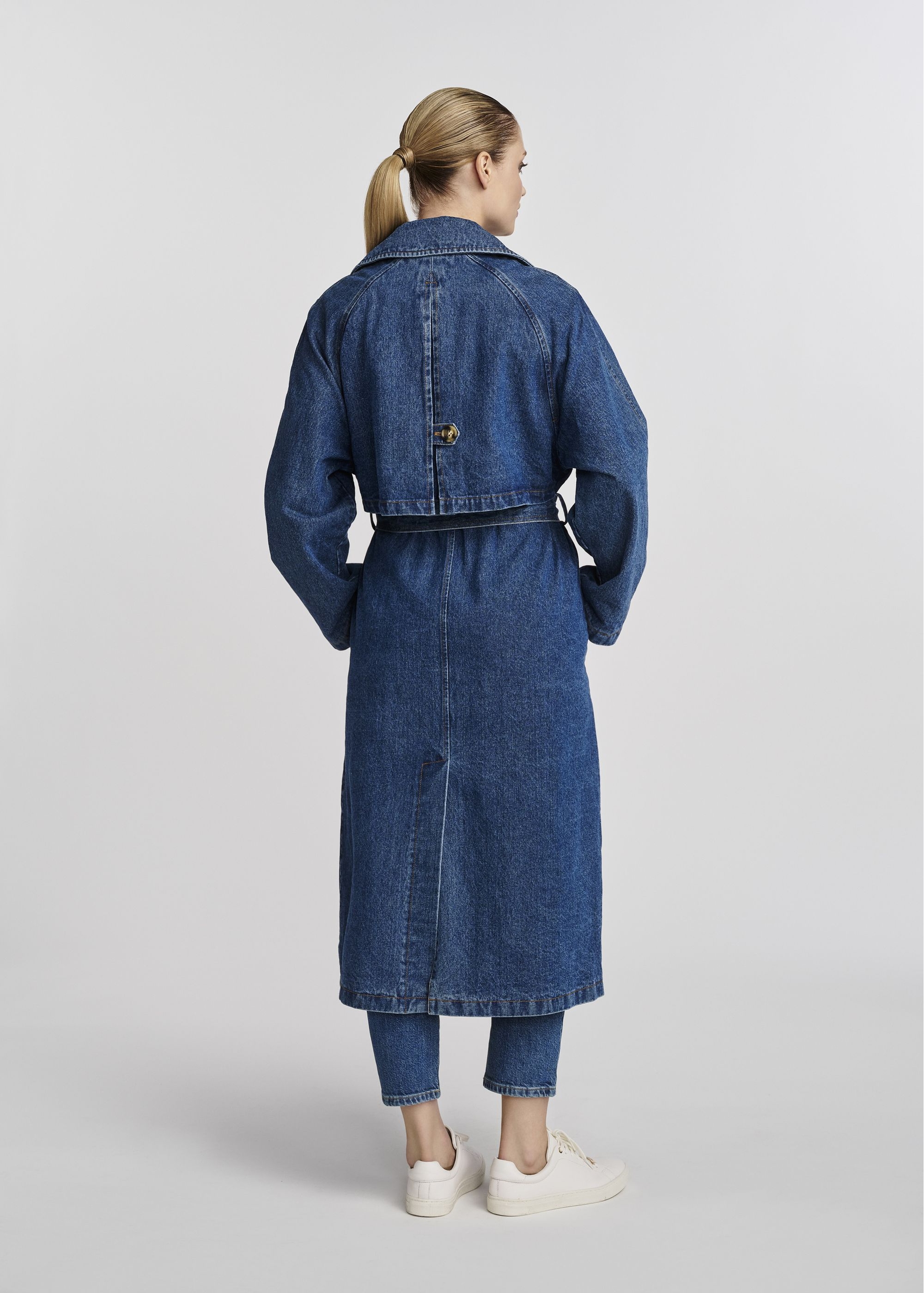 Women's denim jacket in the form of a coat KURDT-0566-69(W25)-05