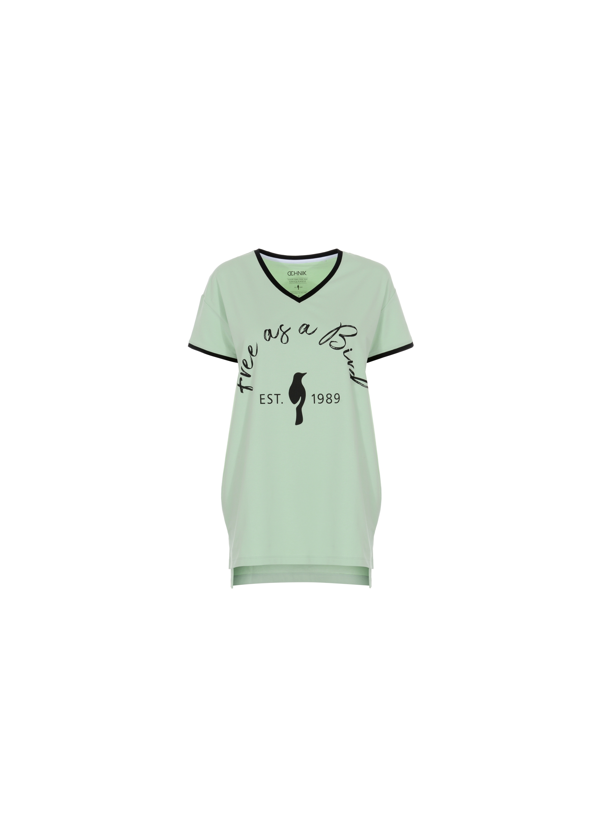 Pistachio V-neck T-shirt for women TSHDT-0065-50(W21)-02