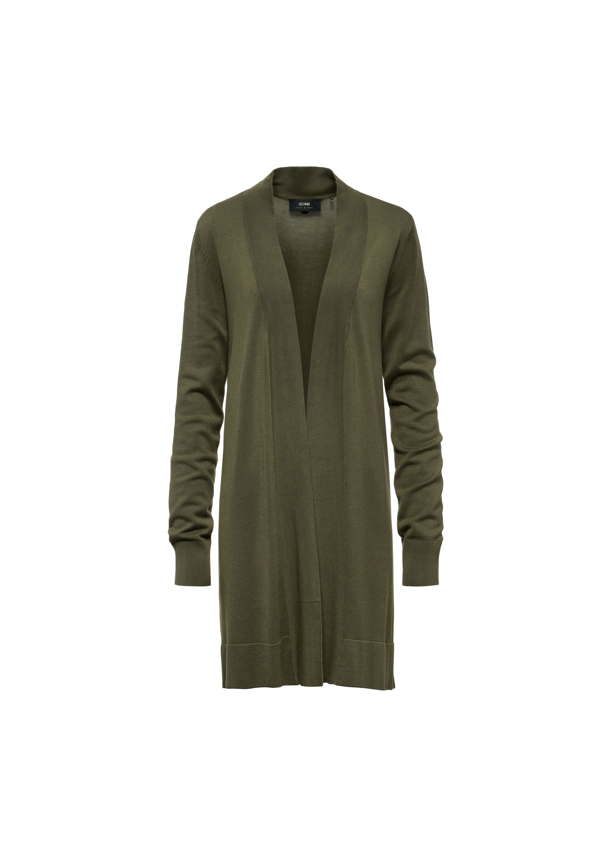 Long women's khaki cardigan KARDT-0050-55(W25)-04