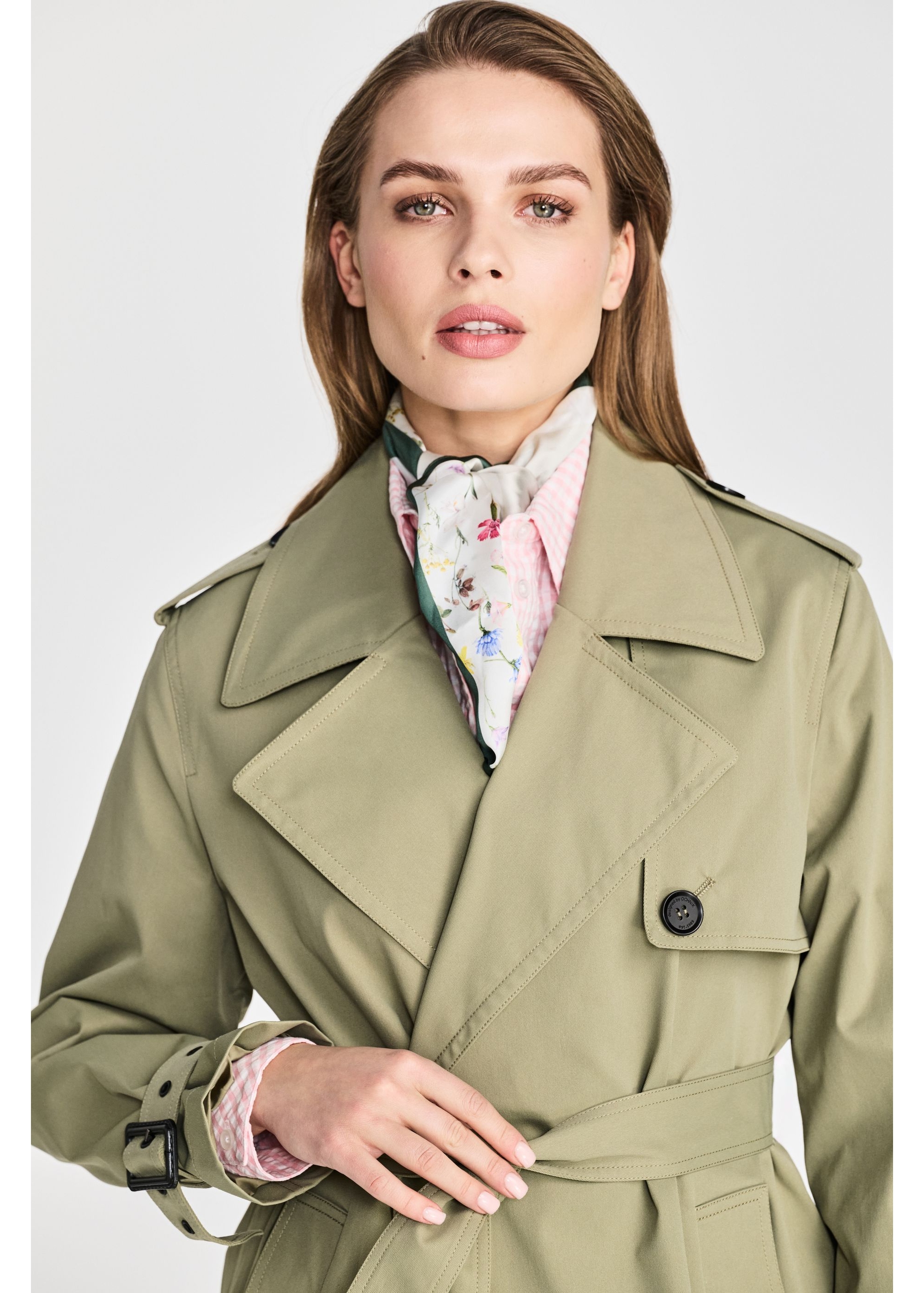 Long olive women's coat-style jacket KURDT-0512-57(W25)-02