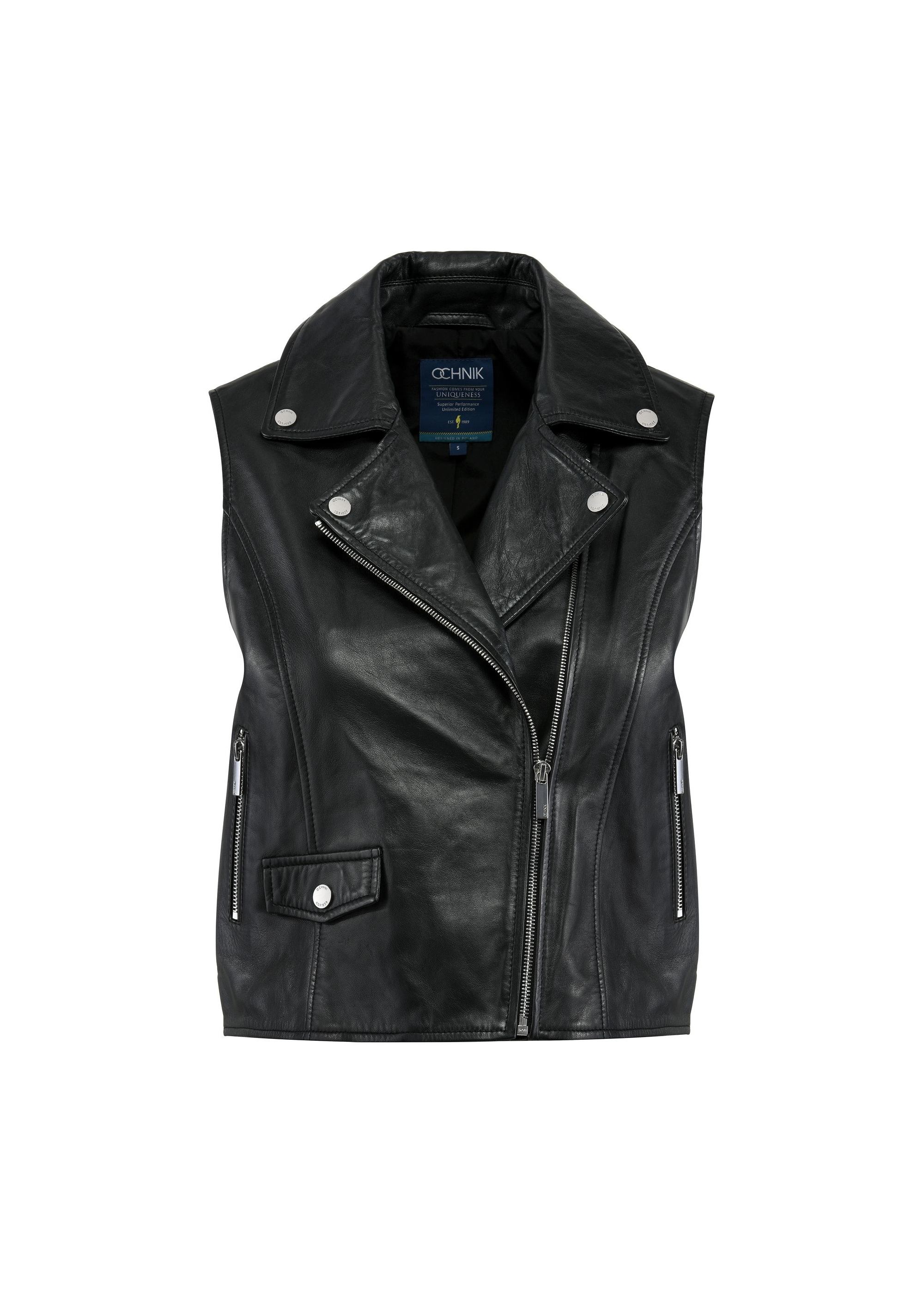 Black leather short women's vest KAMDS-0008-5480(W25)-05