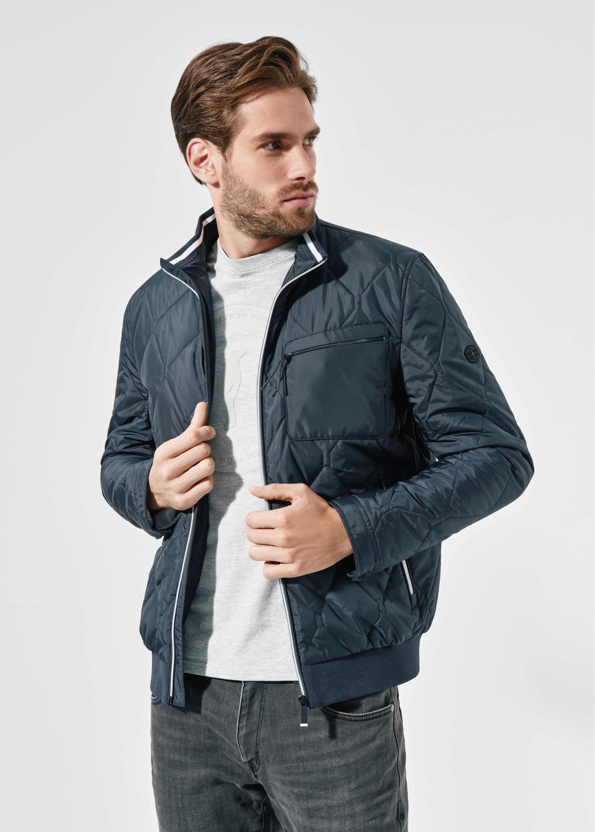 Men's navy blue quilted jacket KURMT-0321-69(W24)-01