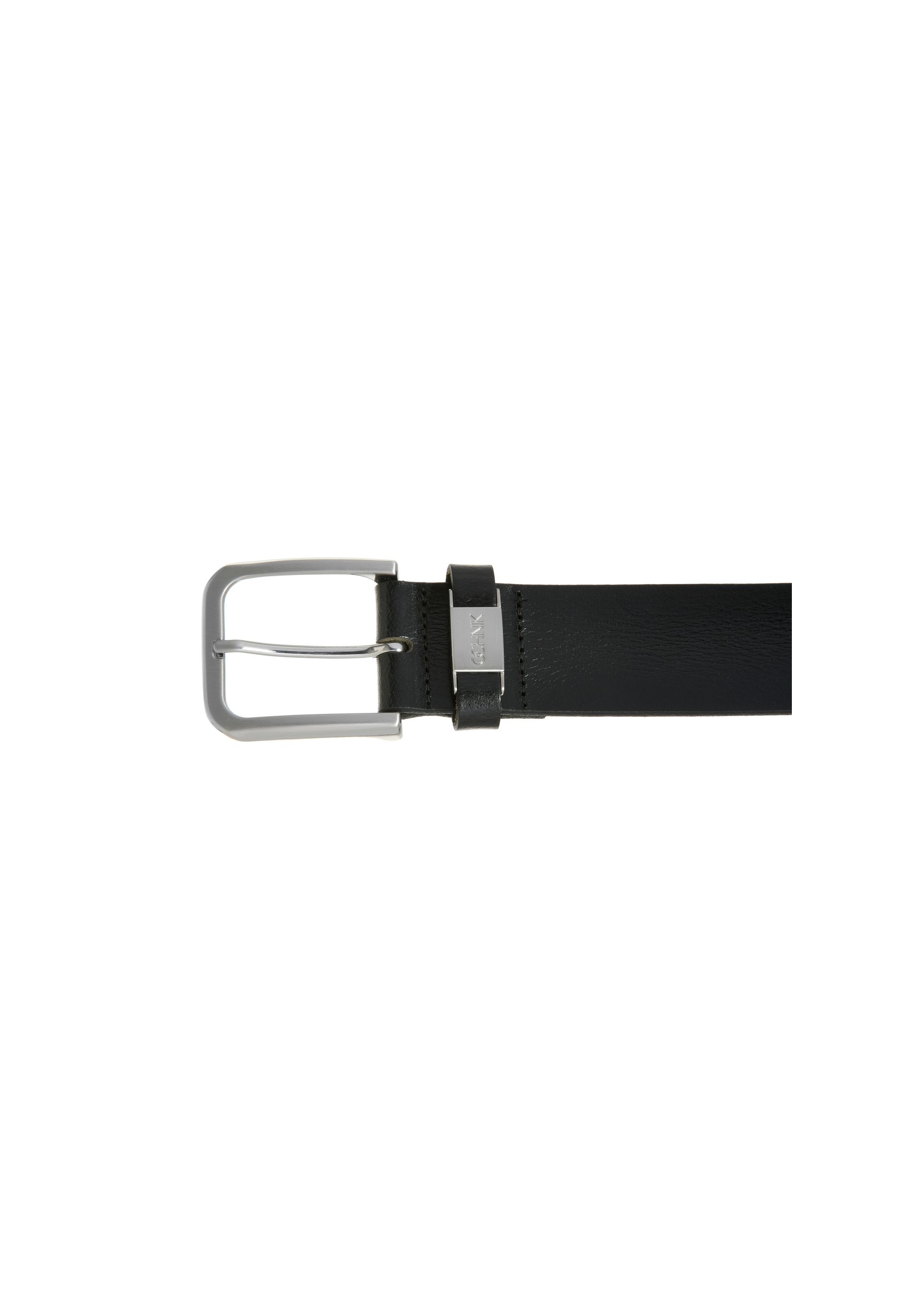 Black leather men's belt PASMS-0129C-99(W24)-03