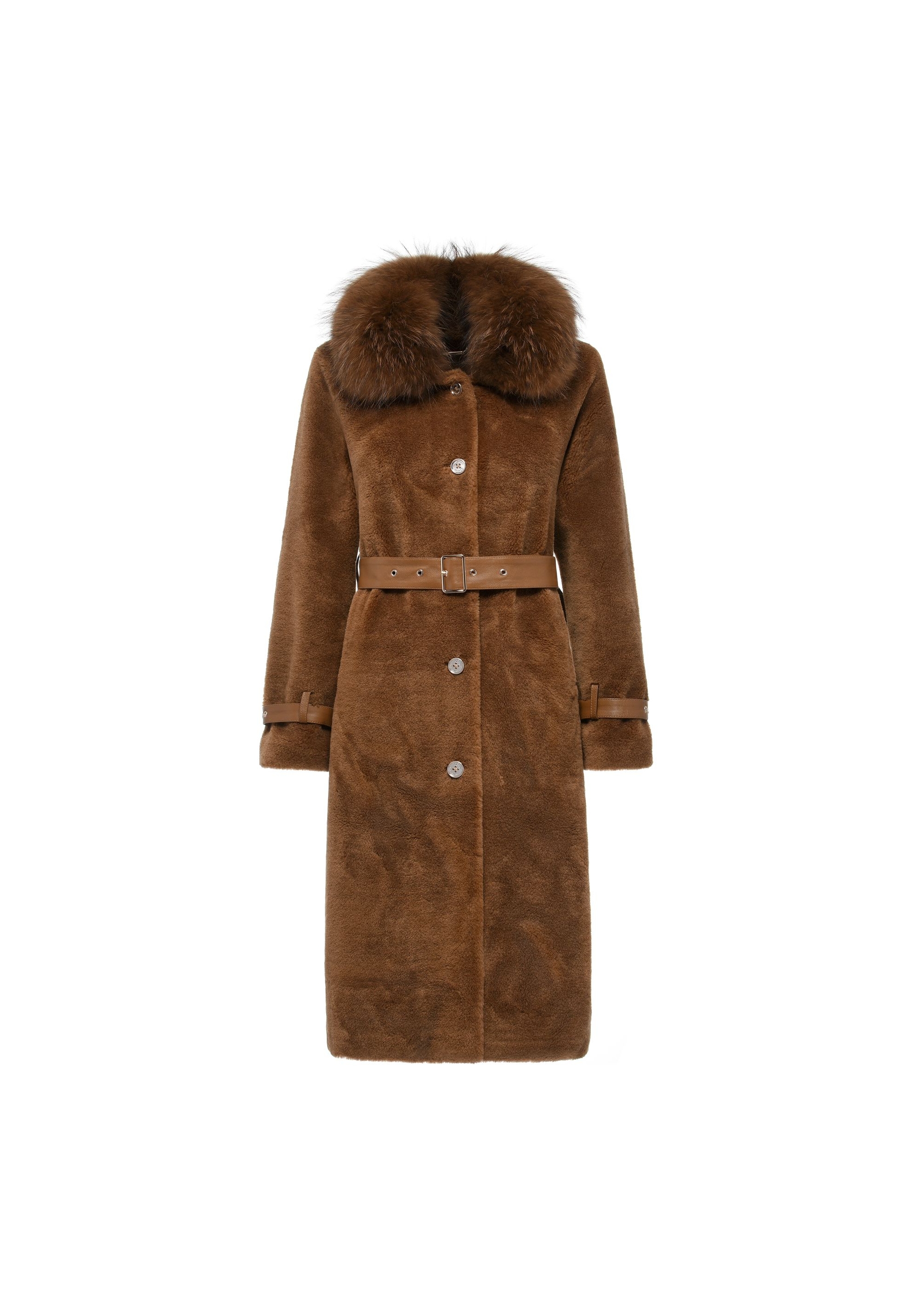 Long women's fur coat in camel color FUTDW-0031-24(Z24)-06