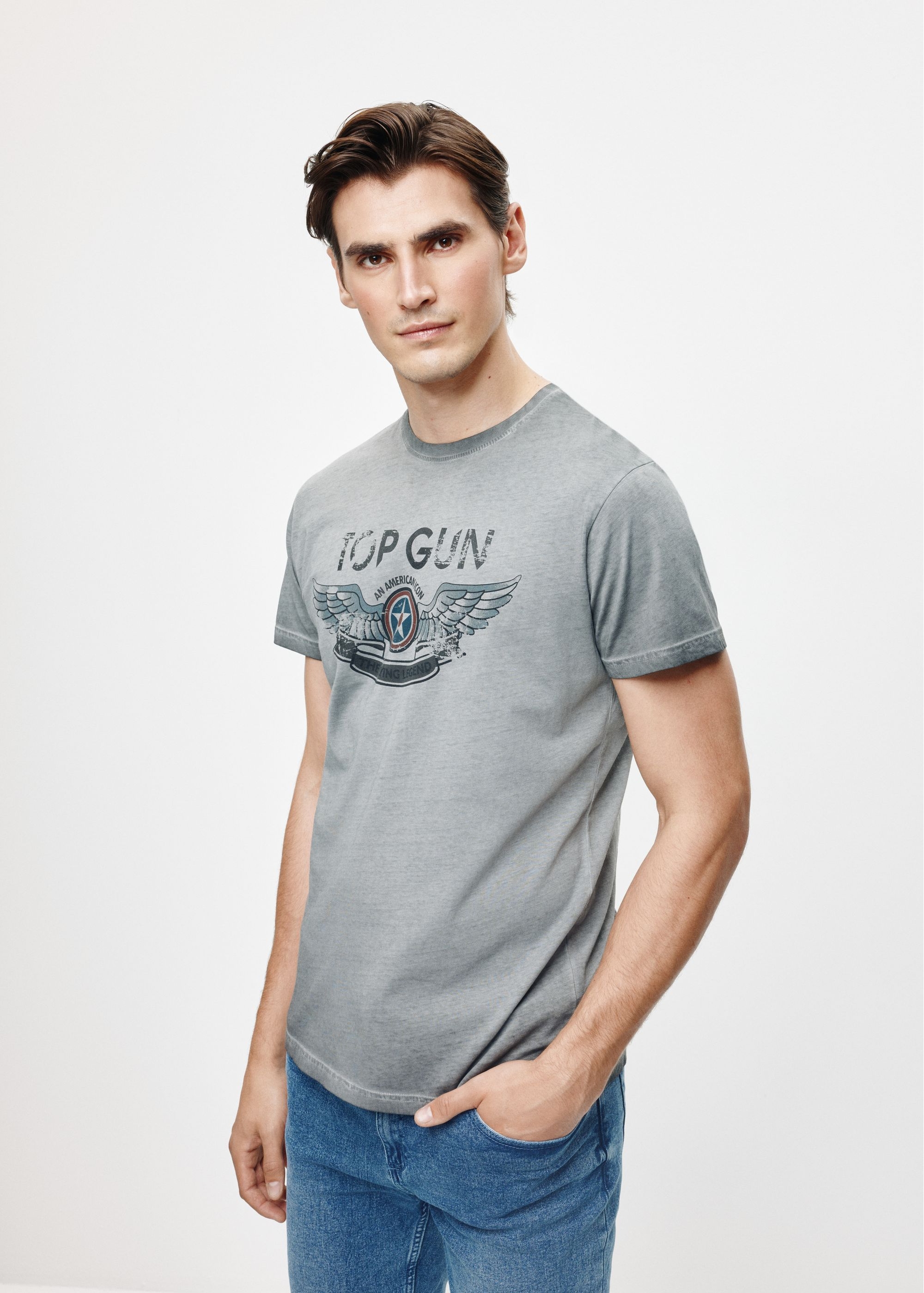 Grey men's cotton t-shirt TOP GUN TSHMT-0116-91(Z24)